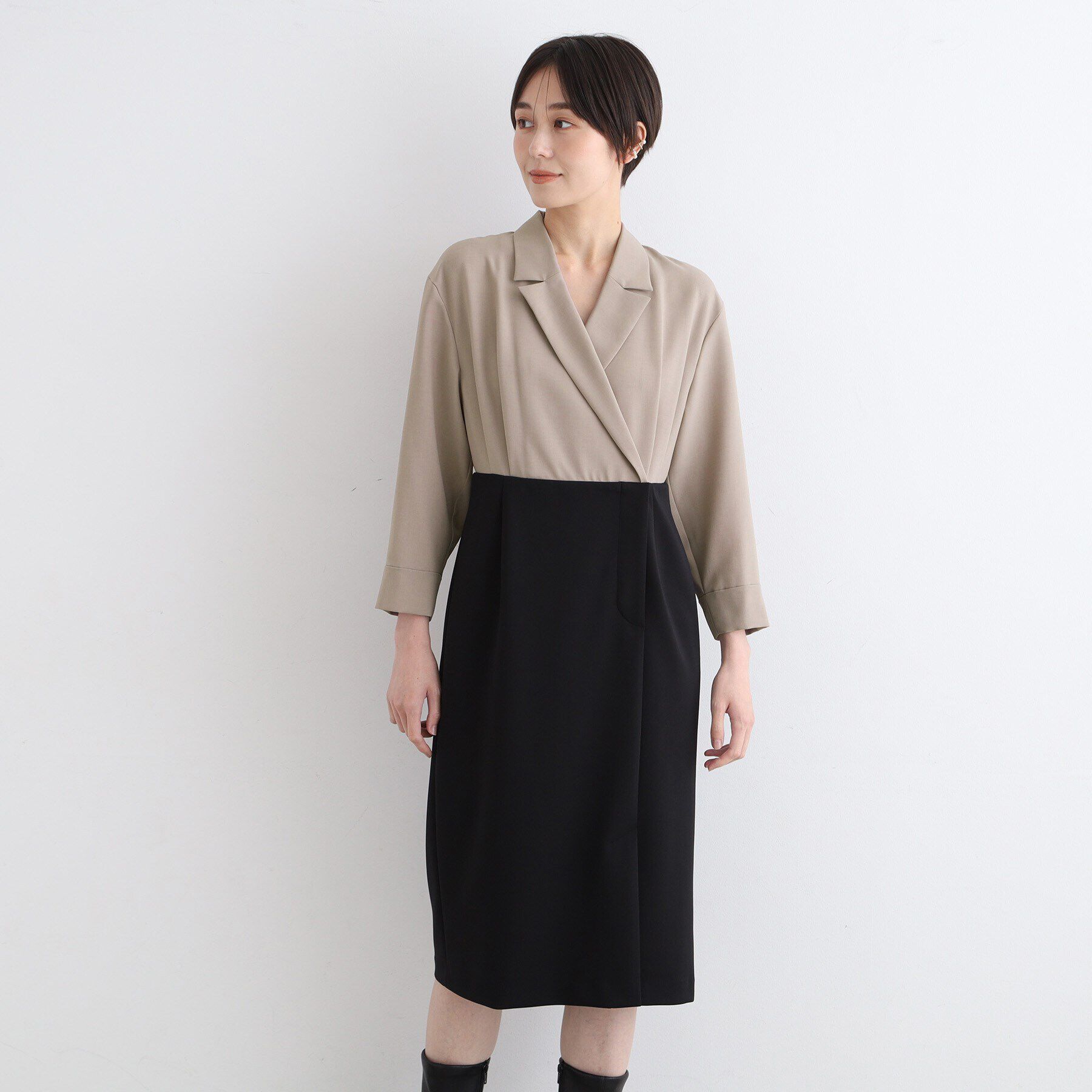 INDIVI「【洗える／日本製】ジャケットコンビワンピース」|ワンピース|