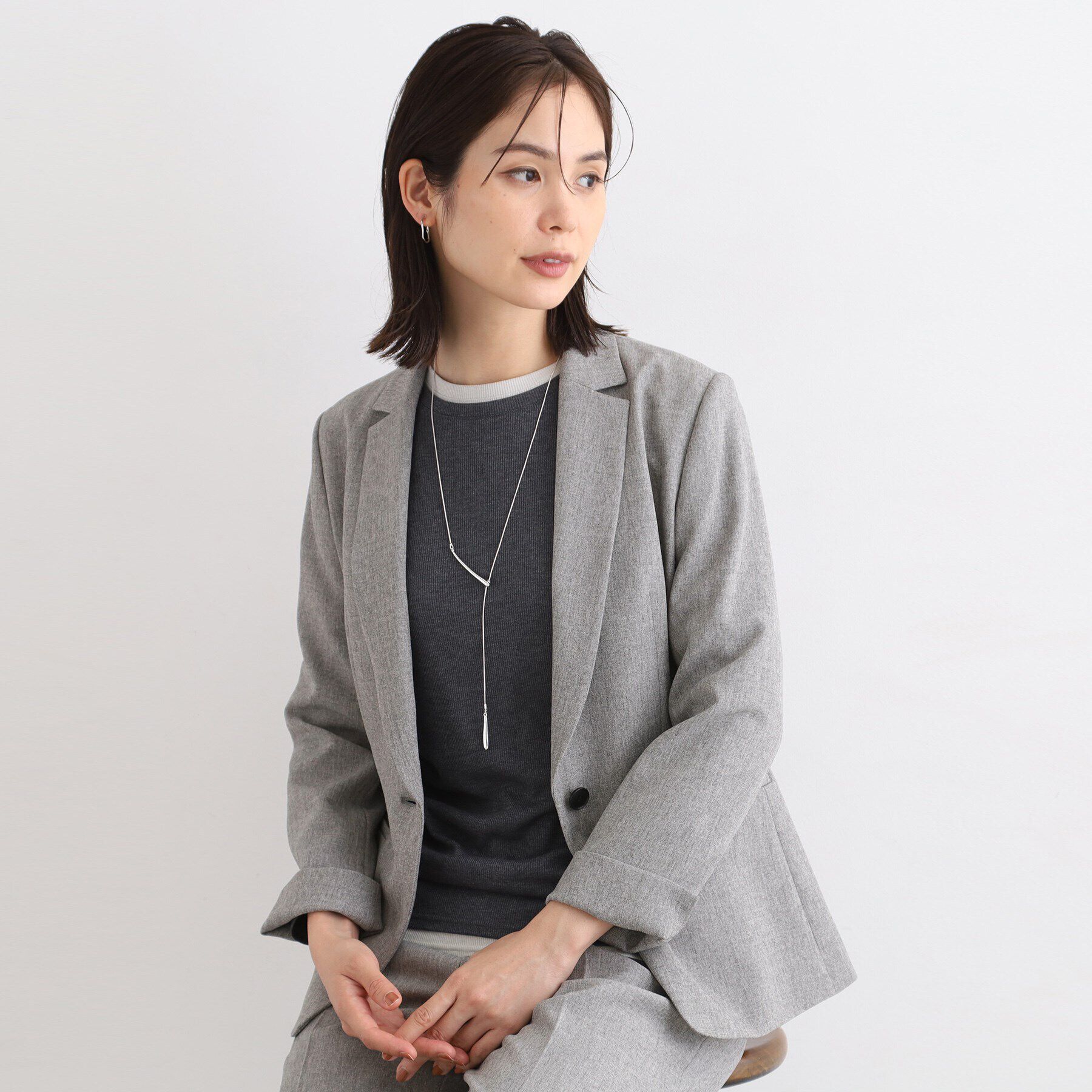 INDIVI「【定番スーツ／洗える／メランジ】ウールライクテーラードジャケット」|スーツ|ライトグレー(411