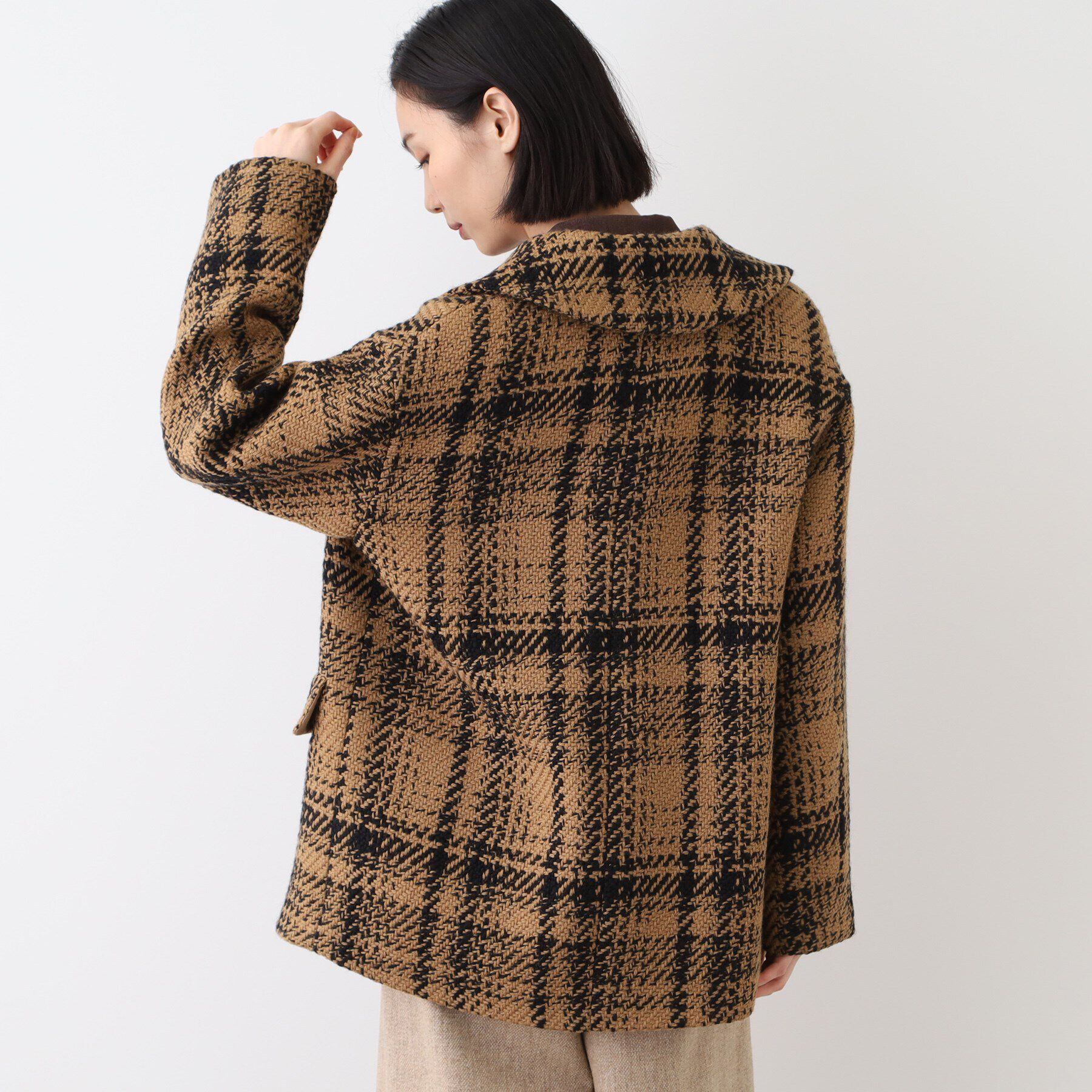 INDIVI「【日本製】ビッグチェック柄ショートコート」|チェスターコート|