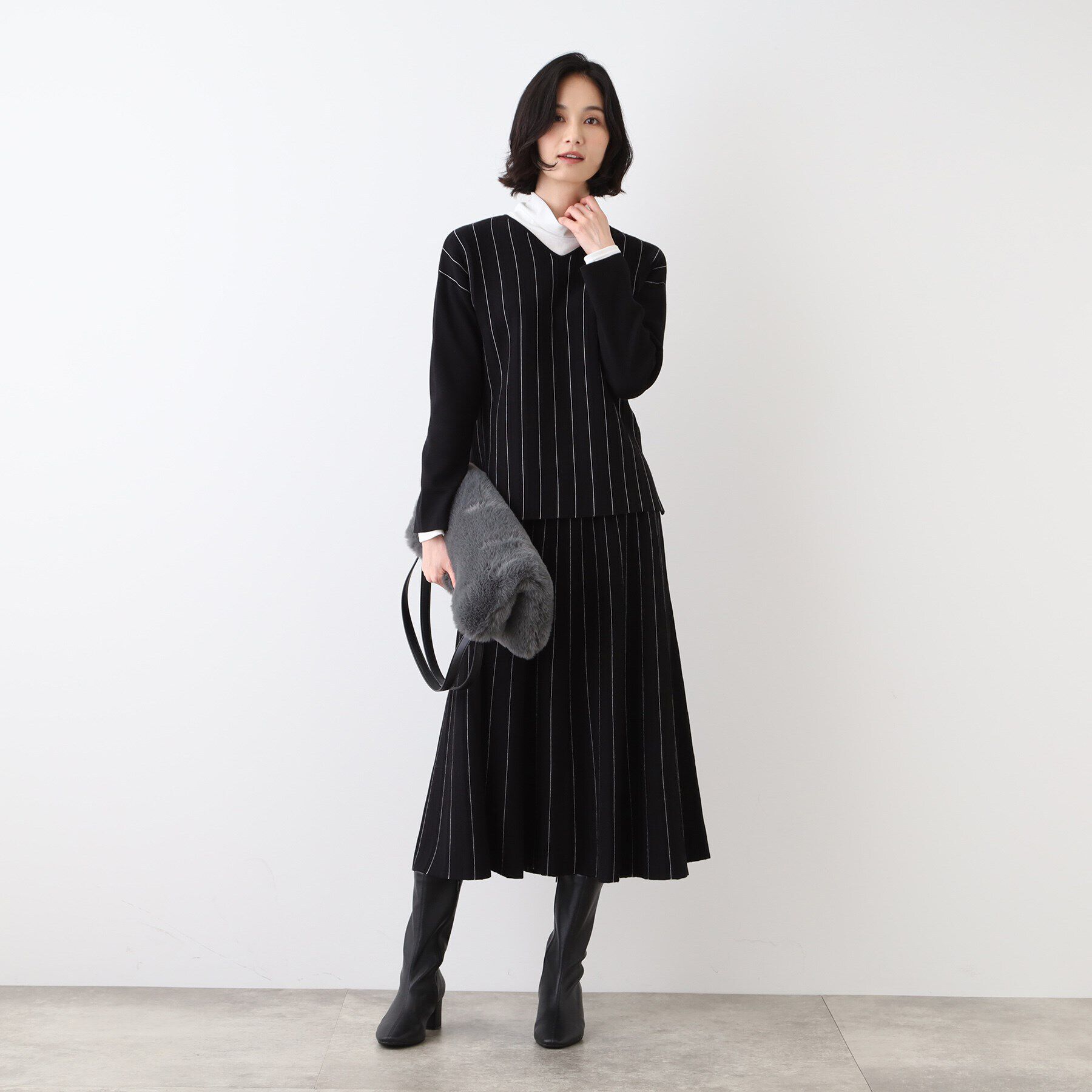 INDIVI「【洗える/SETUP可能】ストライプ柄プリーツニットスカート」|スカート|