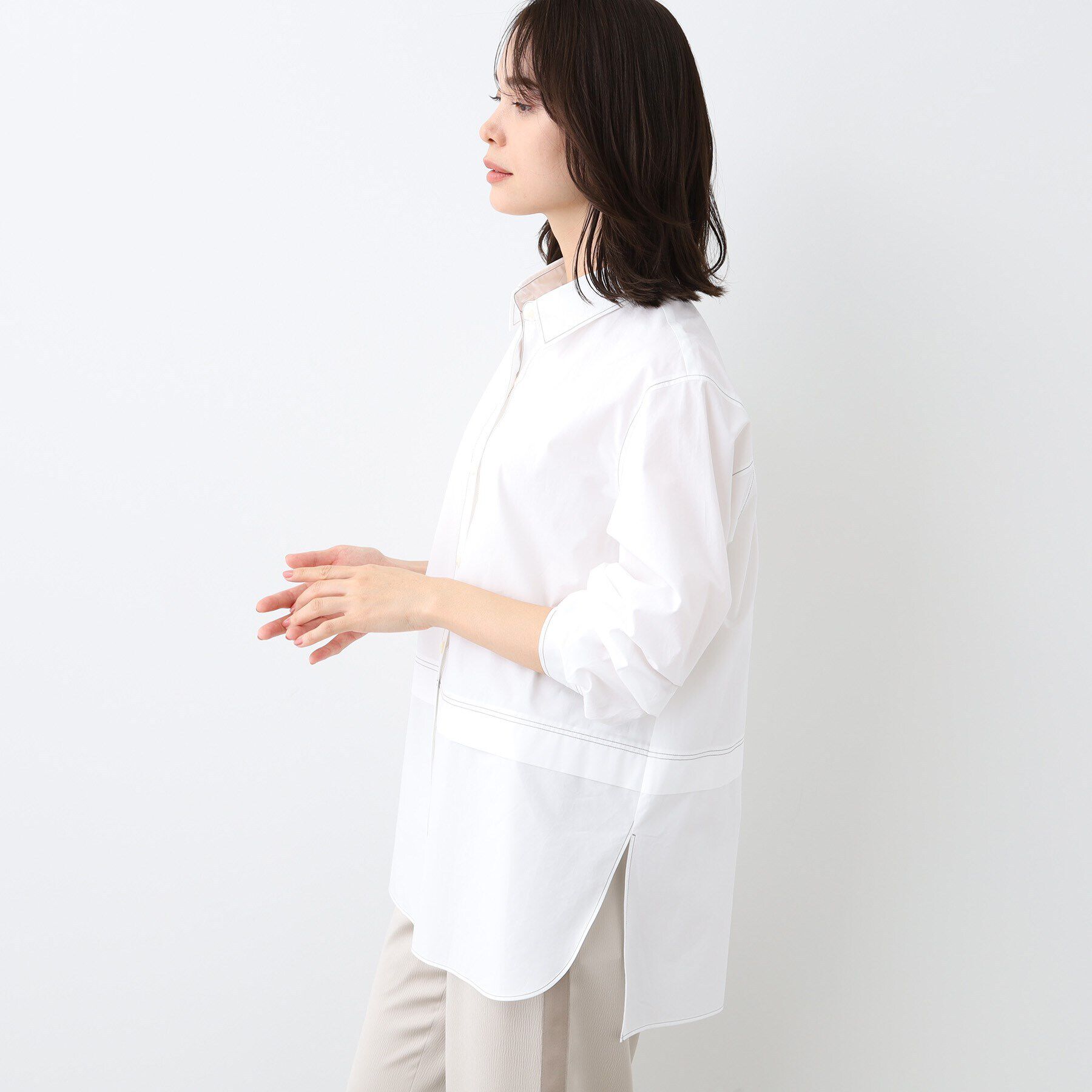 INDIVI「【日本製／インポート素材】重ね着風オーバーサイズブラウス」|シャツ・ブラウス|