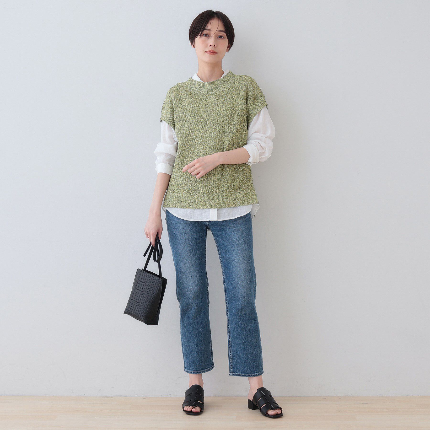 INDIVI「【和紙混素材】フレンチスリーブミックスカラーニット」|ニット・セーター|