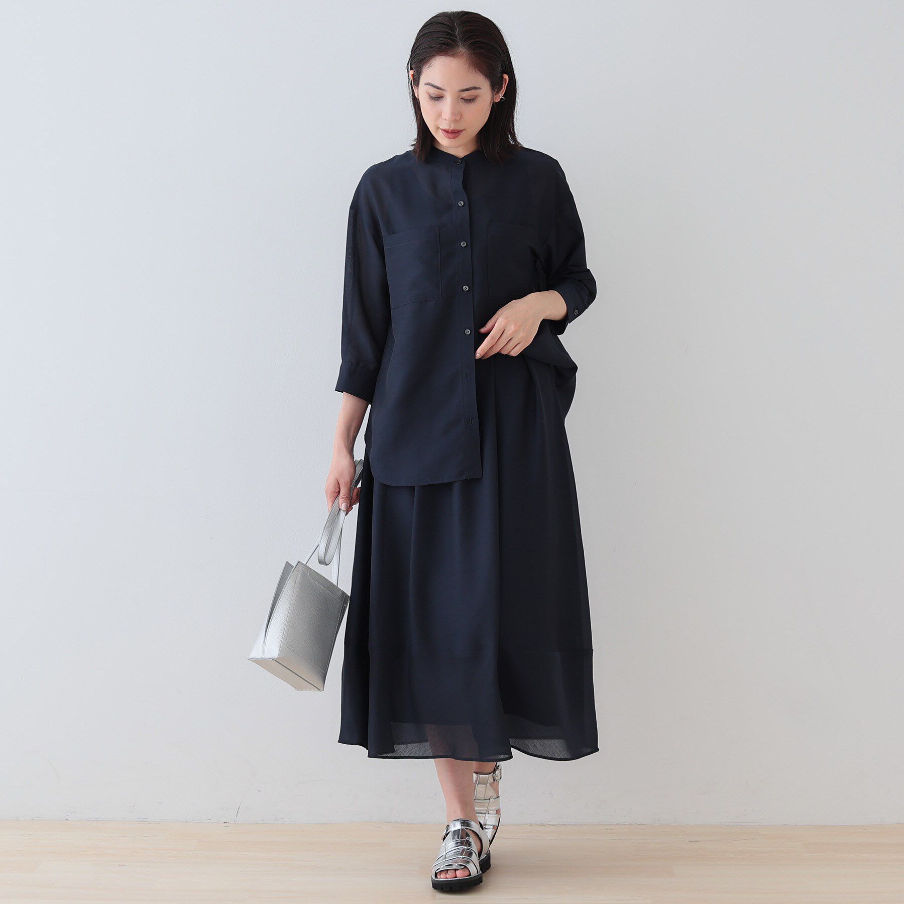 INDIVI「新色登場！【洗える／エアリー素材】巻き風ロングスカート」|スカート|