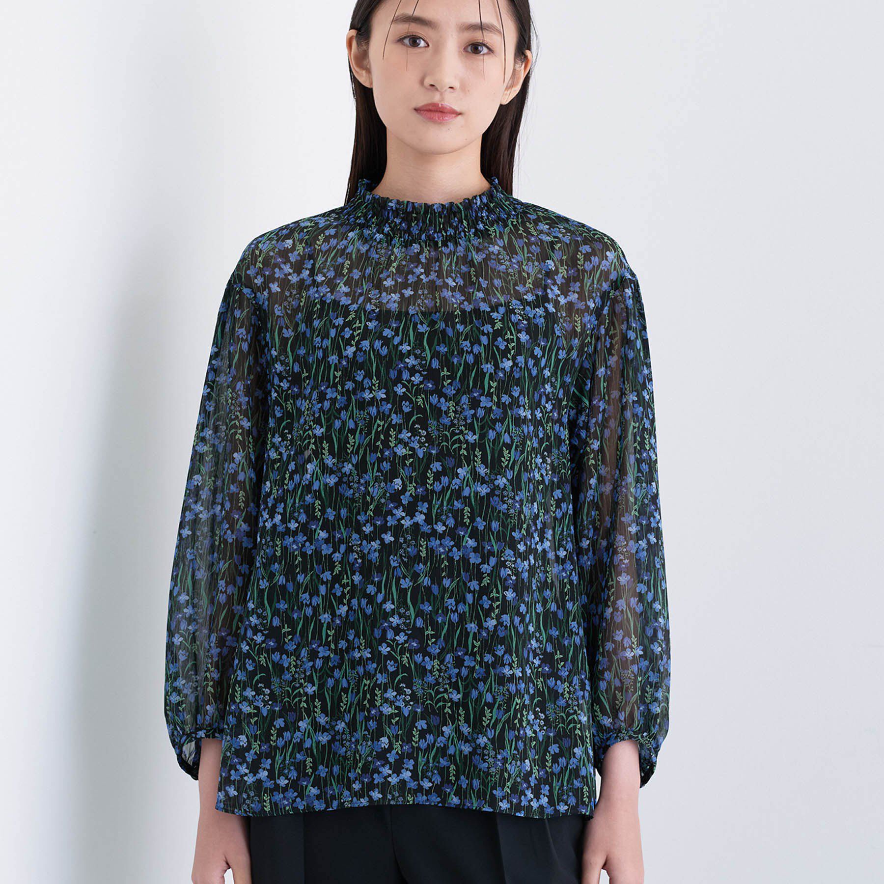 INDIVI「【秋映え柄/セットアップ可能】フラワーシフォンブラウス」|シャツ・ブラウス|