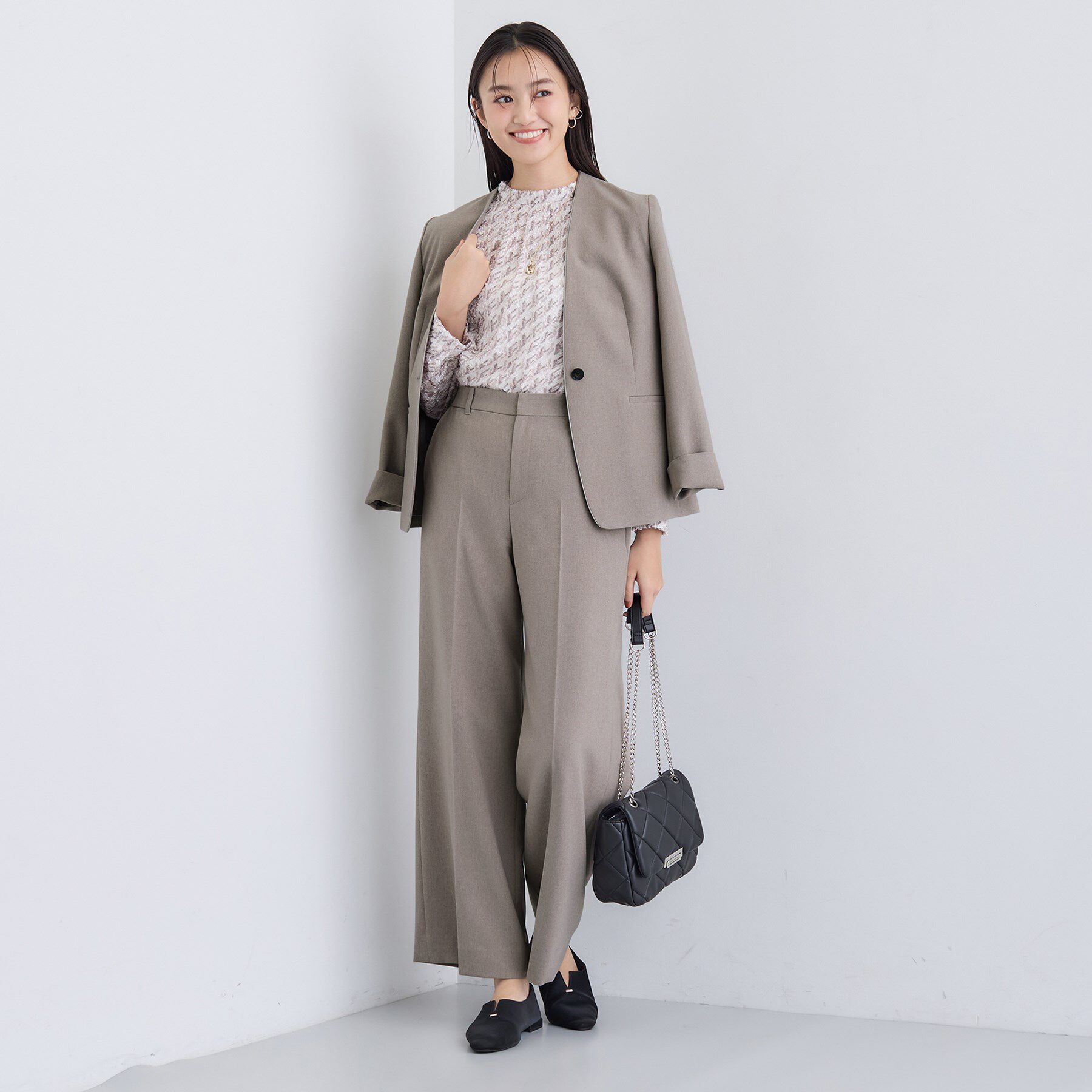 INDIVI「【洗える／通勤／スーツ】メランジストレッチ ワイドパンツ」|スーツ|