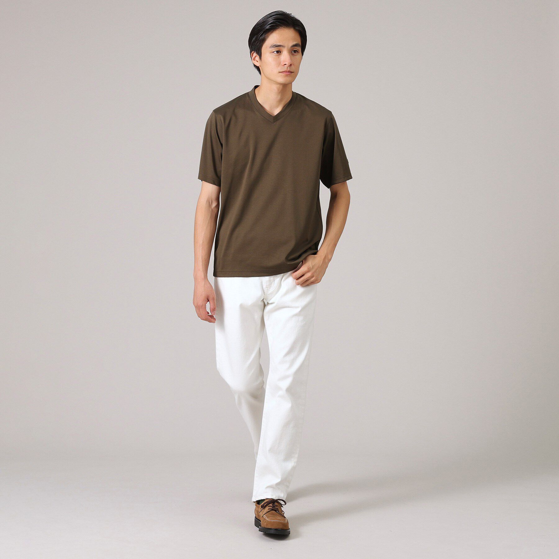 TAKEO KIKUCHI「【抗菌防臭】ジャケットインナー 半袖 Vカットソー」|Tシャツ・カットソー|