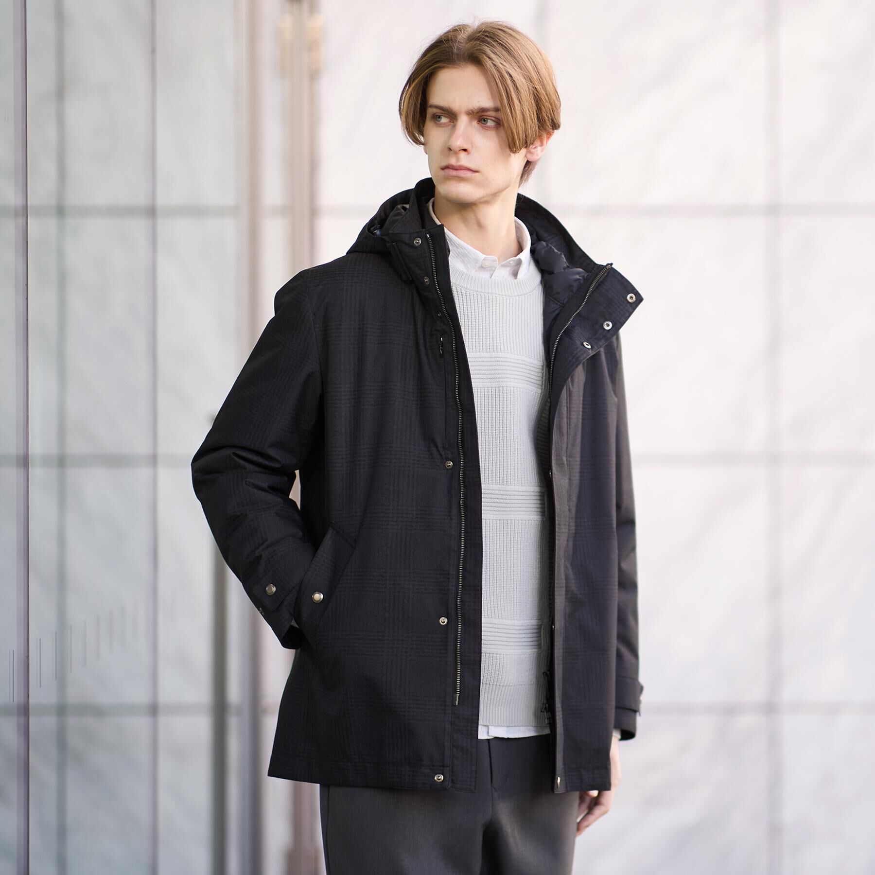 TAKEO KIKUCHI「【3WAY】グレンチェック ダウンライナー ブルゾン」|ブルゾン・スタジャン|ブラック(219)