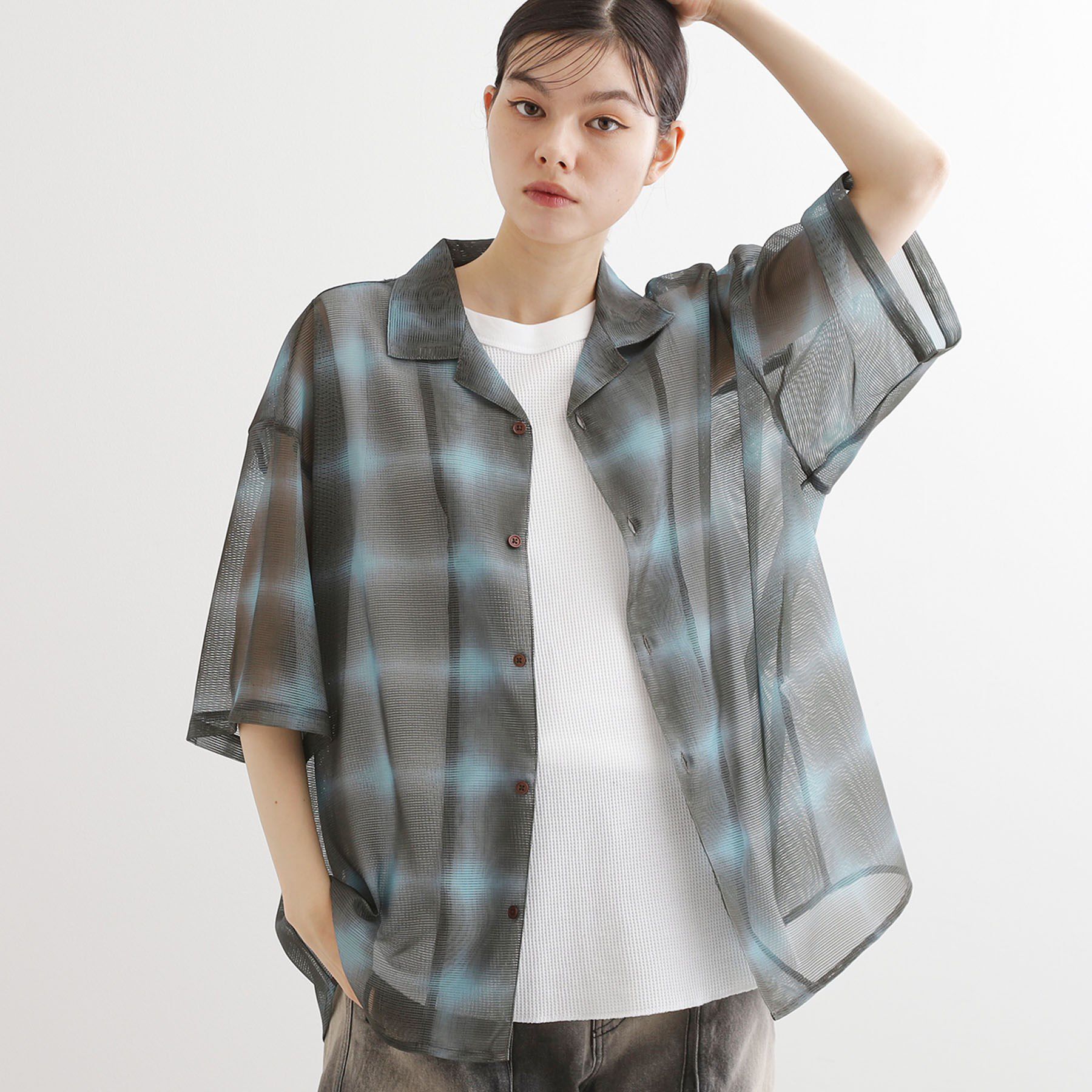 tk.TAKEO KIKUCHI「メッシュオンブレ―チェックシャツ」|シャツ・ブラウス|オリーブグリーン(2