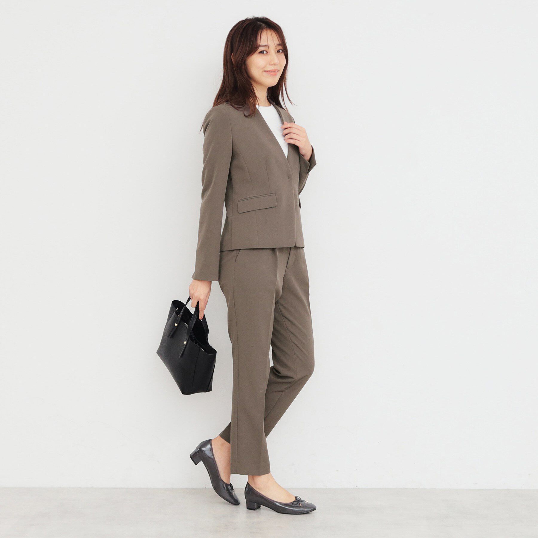 index「ダブルクロスノーカラージャケット/セットアップ対応【洗濯機洗い可/ストレッチ/防シワ/イージーアイロ」|ノーカラージャケット|