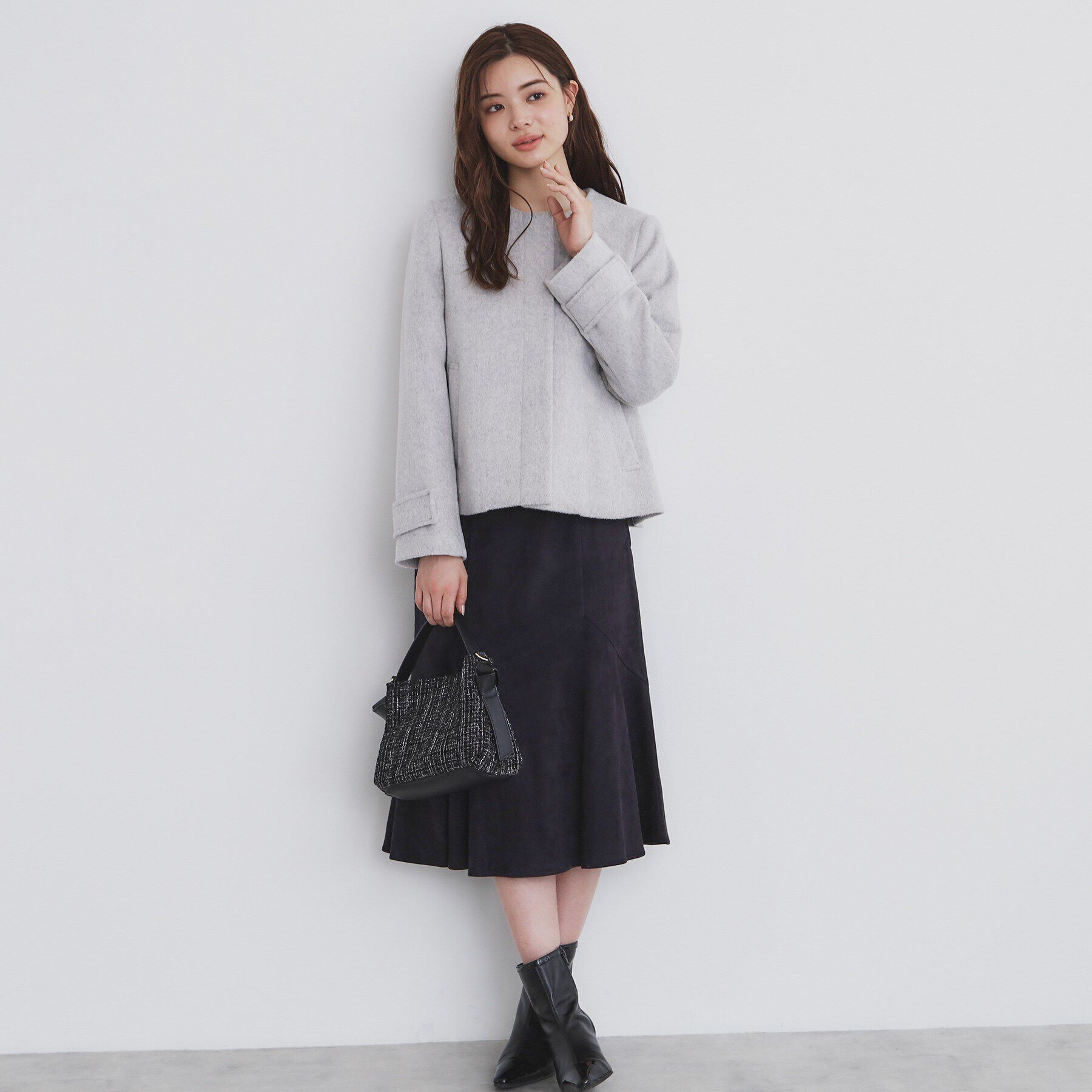 index「《5color/XS-LLsize》ウール混ノーカラーショートコート」|ノーカラーコート|