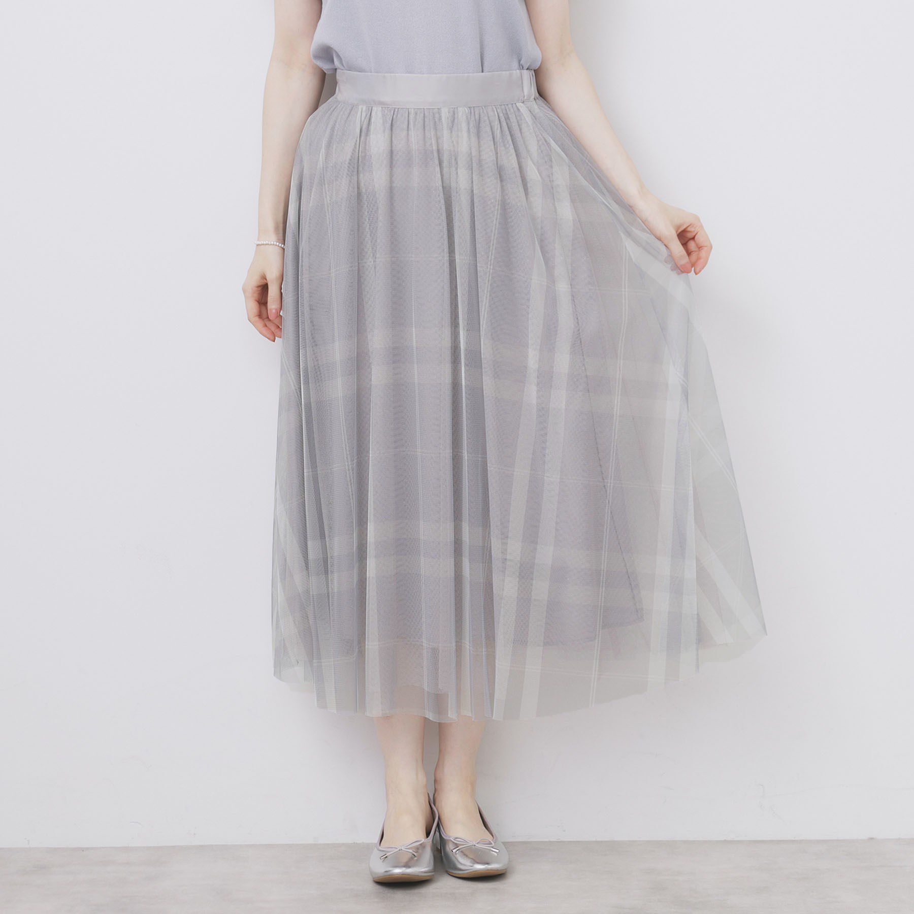 index「チュールラメチェックフレアスカート【洗濯機洗い可/防シワ】」|スカート|