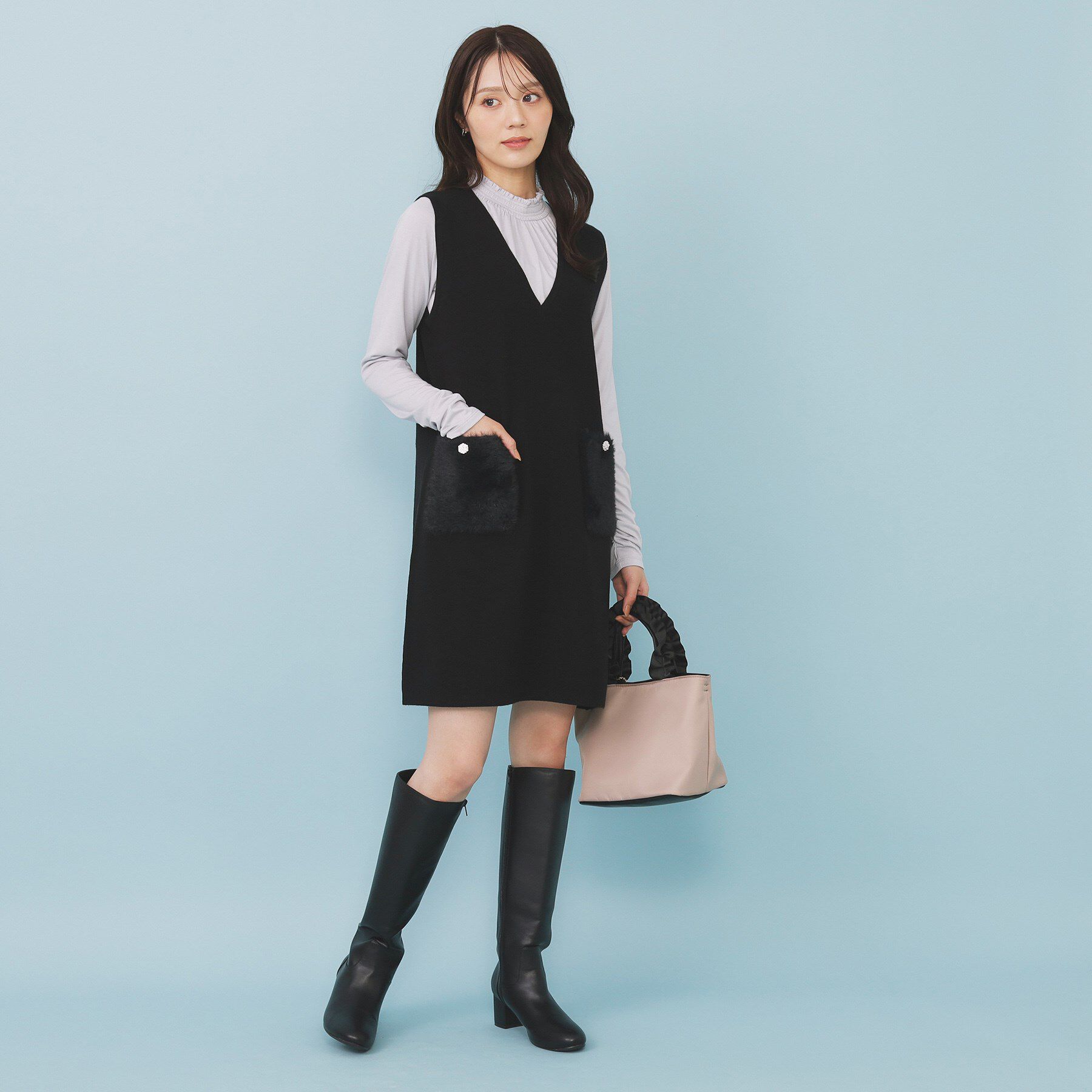 index「ファーポケットニットジャンスカ【洗濯機OK】」|ワンピース|