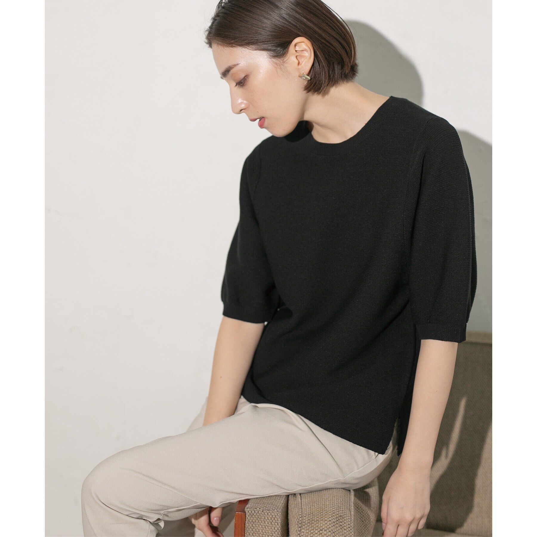 OPAQUE.CLIP「《6color/S-LLsize》ガーターボリュームスリーブニット【洗濯機洗い可/UVケア】」|ニット・セーター|