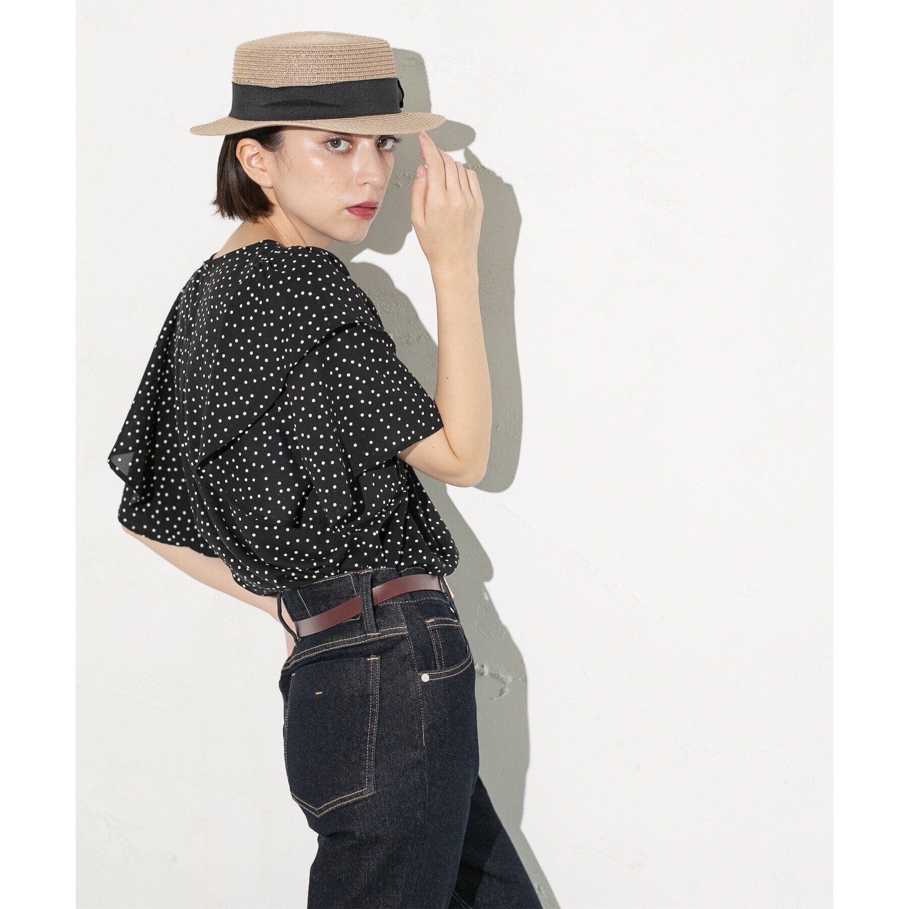 OPAQUE.CLIP「《美人百花掲載》ドットプリントフレアスリーブ【洗濯機洗い可】」|シャツ・ブラウス|