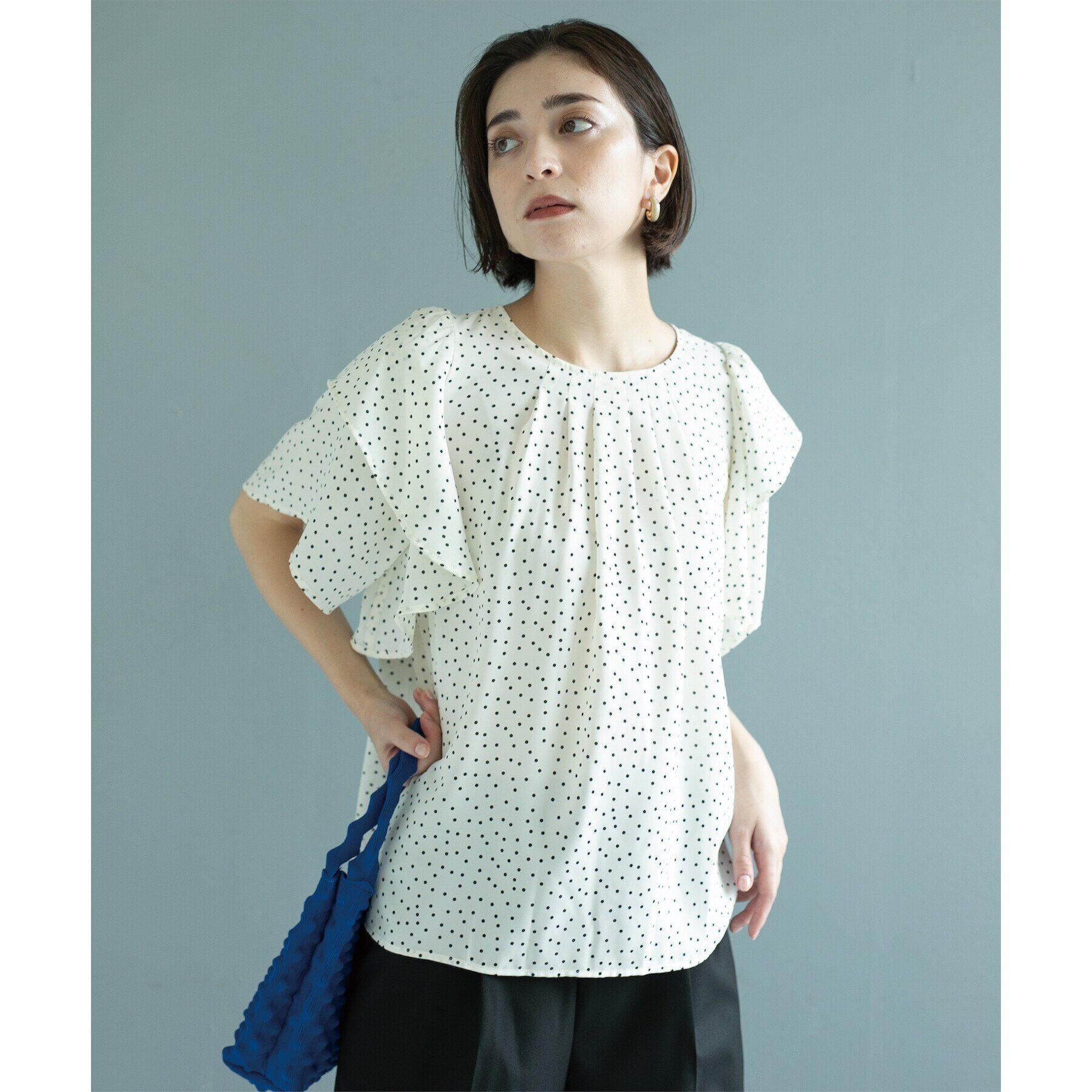 OPAQUE.CLIP「《美人百花掲載》ドットプリントフレアスリーブ【洗濯機洗い可】」|シャツ・ブラウス|