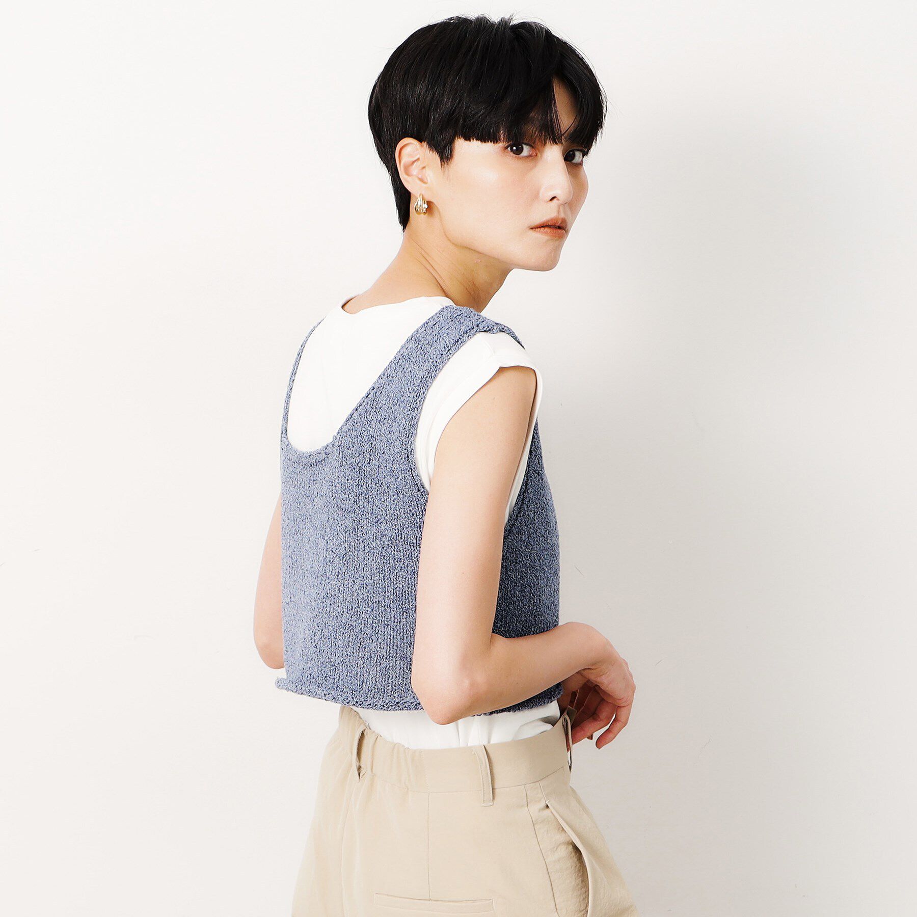 OPAQUE.CLIP「【前後2WAY/ツインセット】ニットビスチェ&times;ノースリーブ【洗濯機洗い可】」|Tシャツ・カットソー|