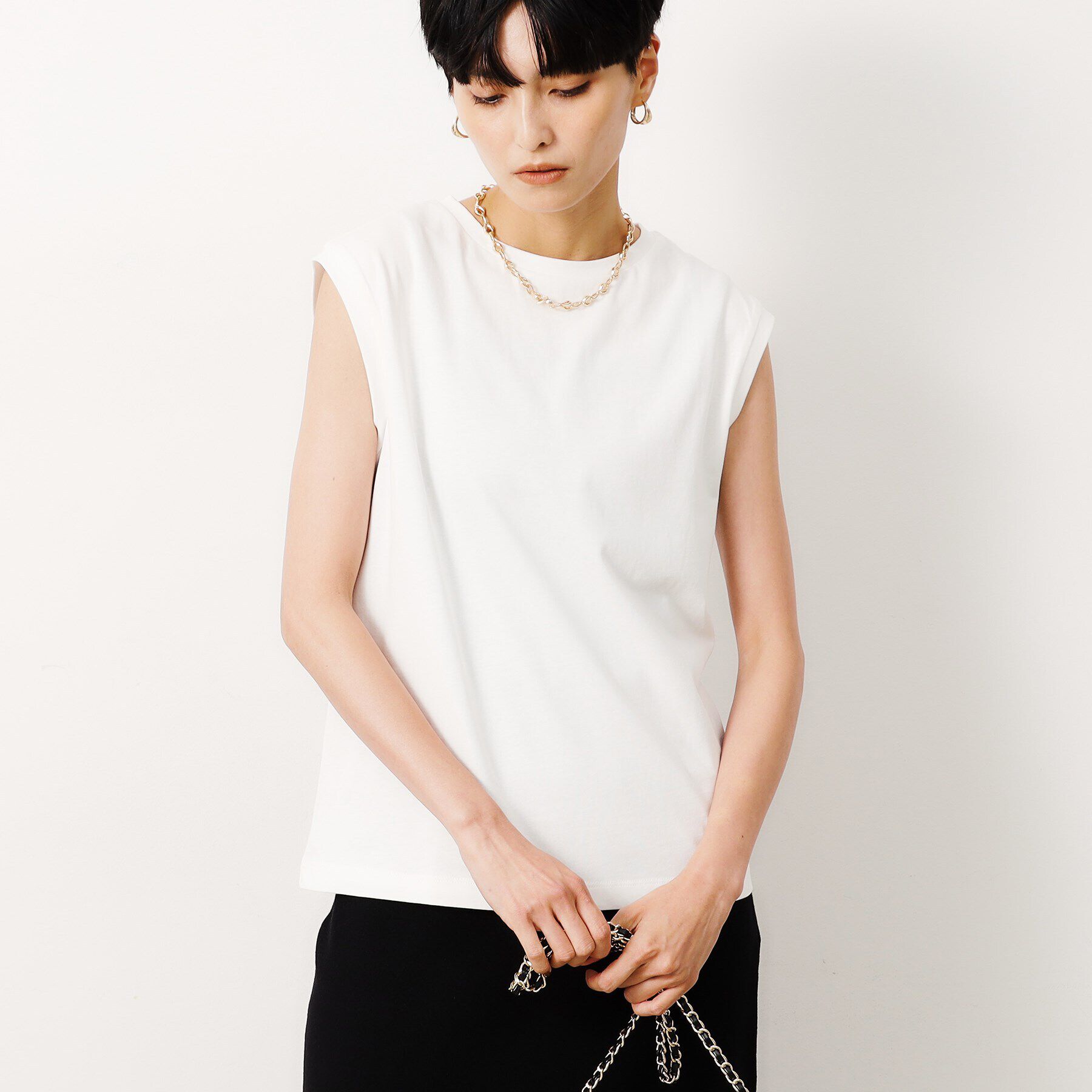 OPAQUE.CLIP「【前後2WAY/ツインセット】ニットビスチェ&times;ノースリーブ【洗濯機洗い可】」|Tシャツ・カットソー|