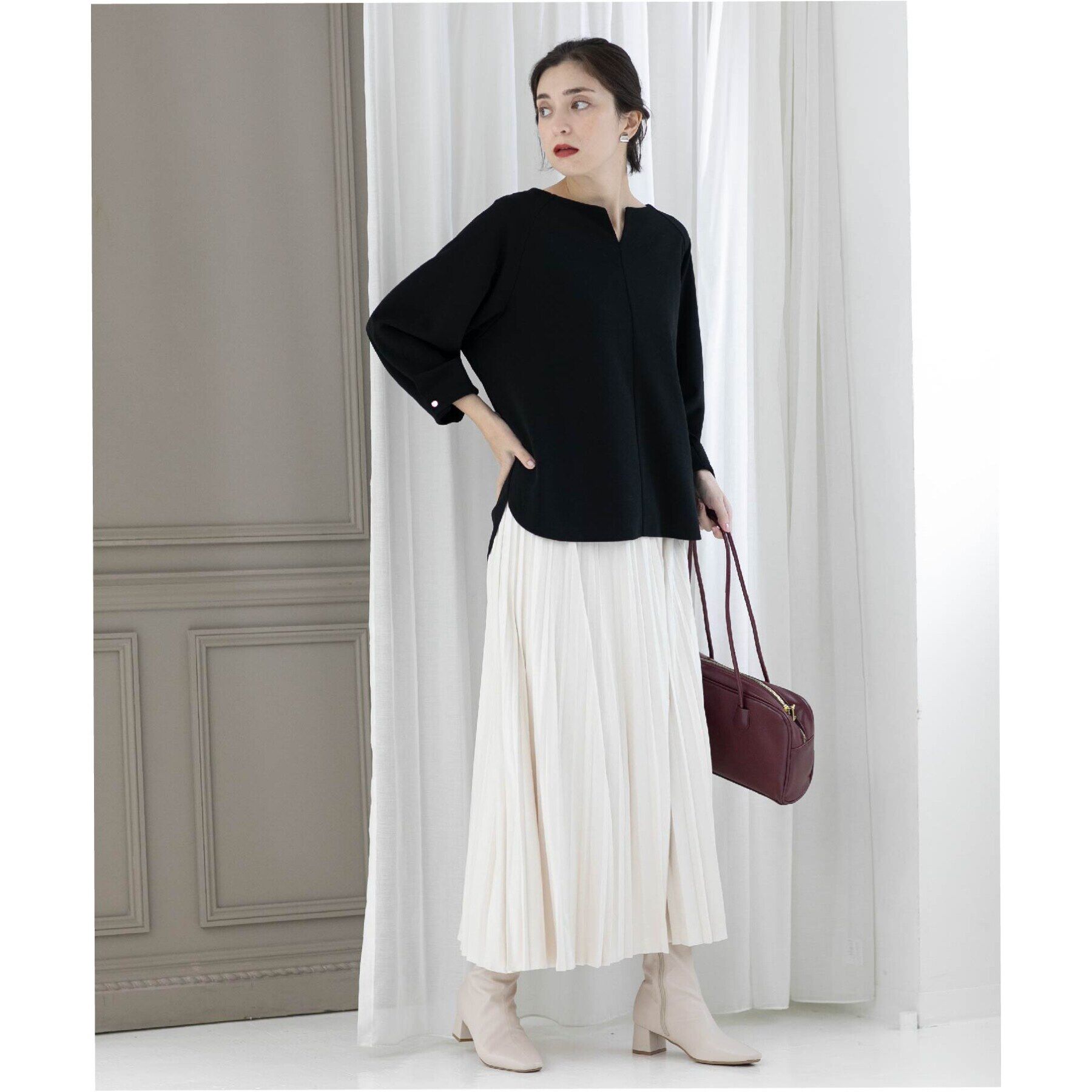 OPAQUE.CLIP「UV 袖口金ボタンキーネックトップス【吸水速乾/洗濯機洗い可】」|Tシャツ・カットソー|