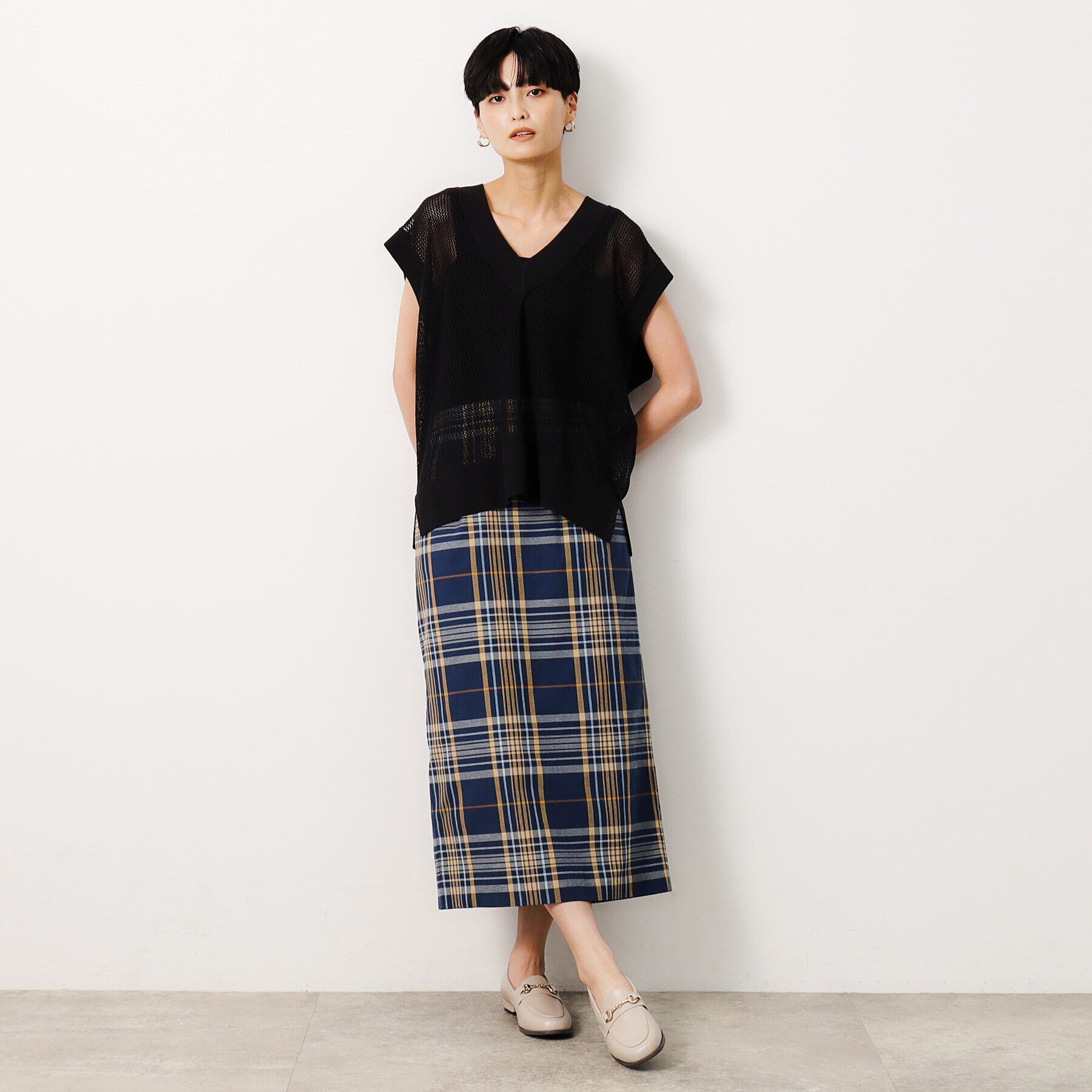 OPAQUE.CLIP「【ツインセット】メッシュニット&times;ノースリーブワンピース【洗濯機洗い可】」|ワンピース|