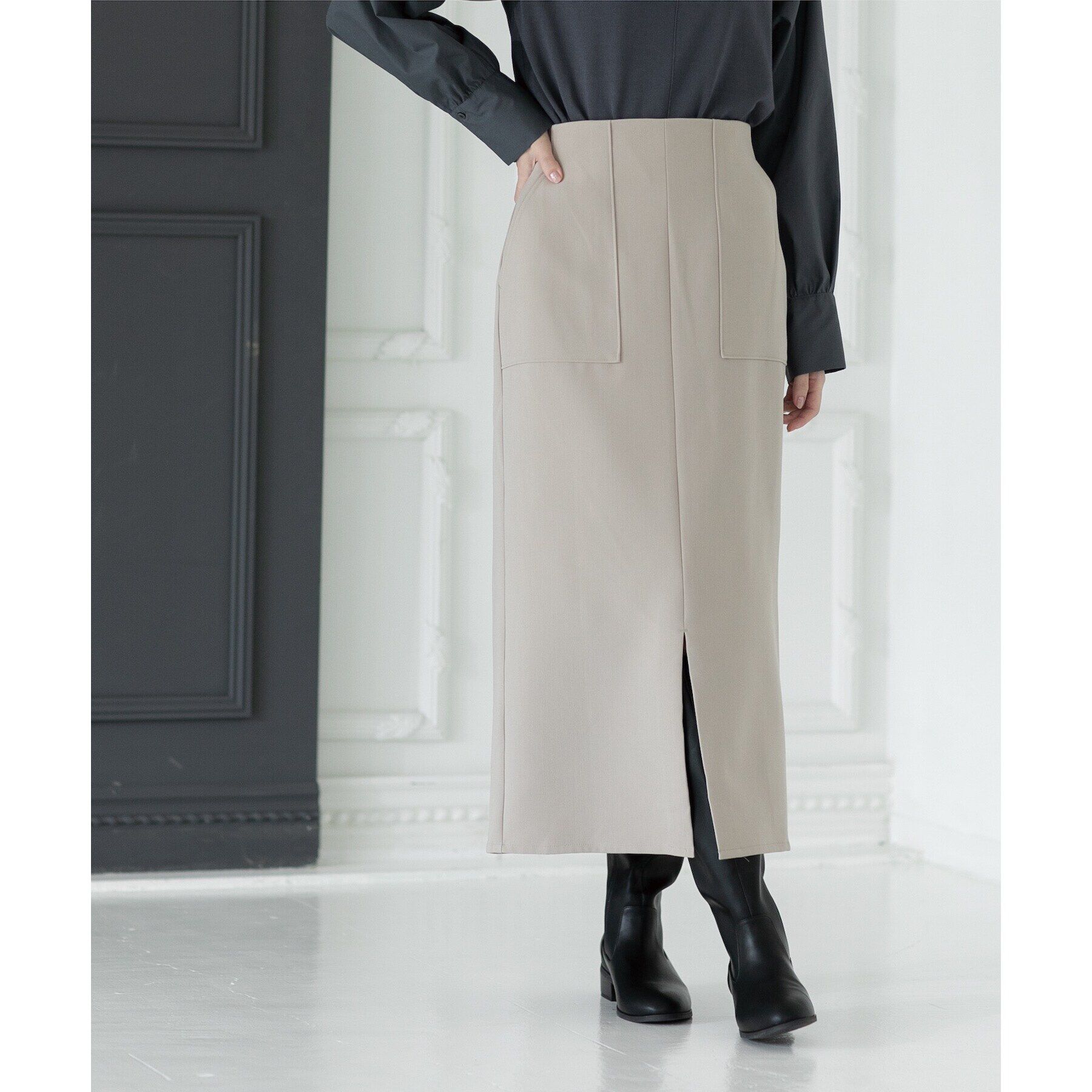 OPAQUE.CLIP「ストレッチタイトスカート【洗濯機洗い可】」|スカート|ライトベージュ(05