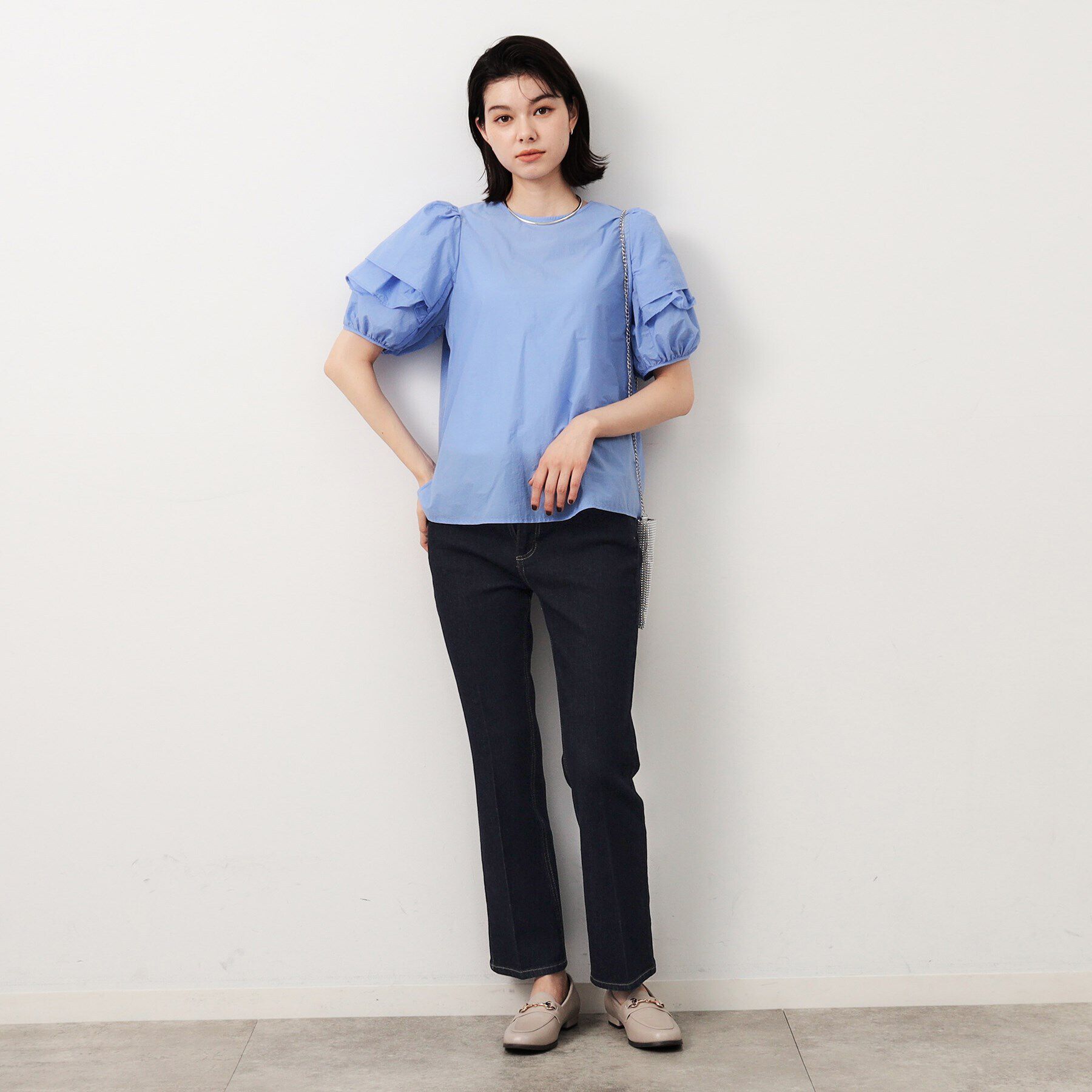 OPAQUE.CLIP「ストレッチセミフレアデニム／オーガニックコットン混【洗濯機洗い可】」|デニム|