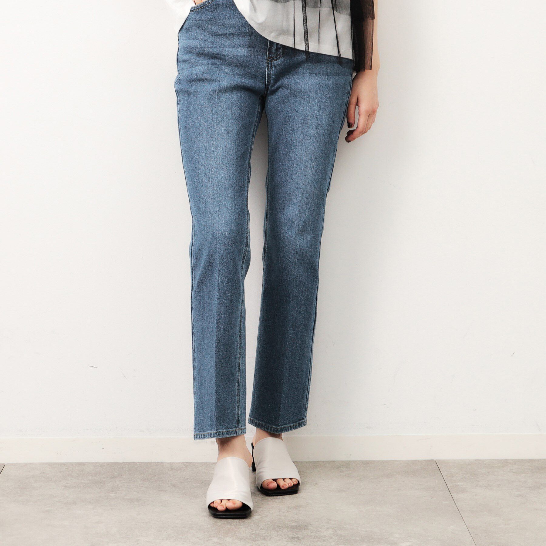 OPAQUE.CLIP「ストレッチセミフレアデニム／オーガニックコットン混【洗濯機洗い可】」|デニム|