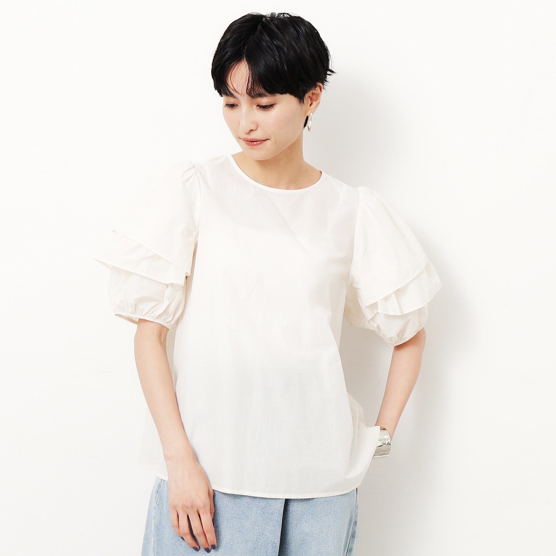 OPAQUE.CLIP「《美人百花掲載》フリル重ねスリーブブラウス【洗濯機洗い可】」|シャツ・ブラウス|