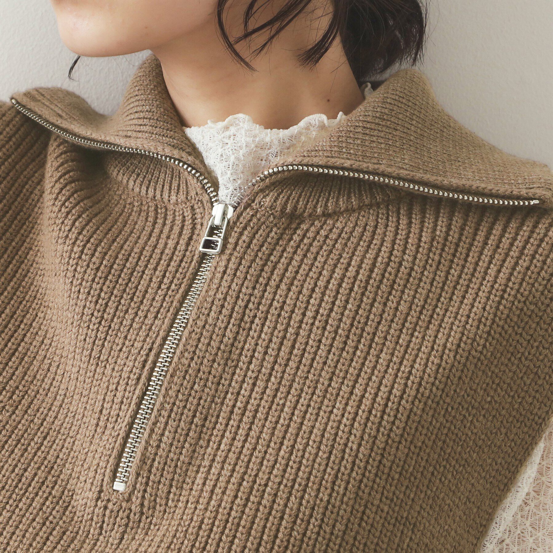 OPAQUE.CLIP「《CLASSY掲載》ハーフZIPニットベスト【洗濯機洗い可】」|ニット・セーター|