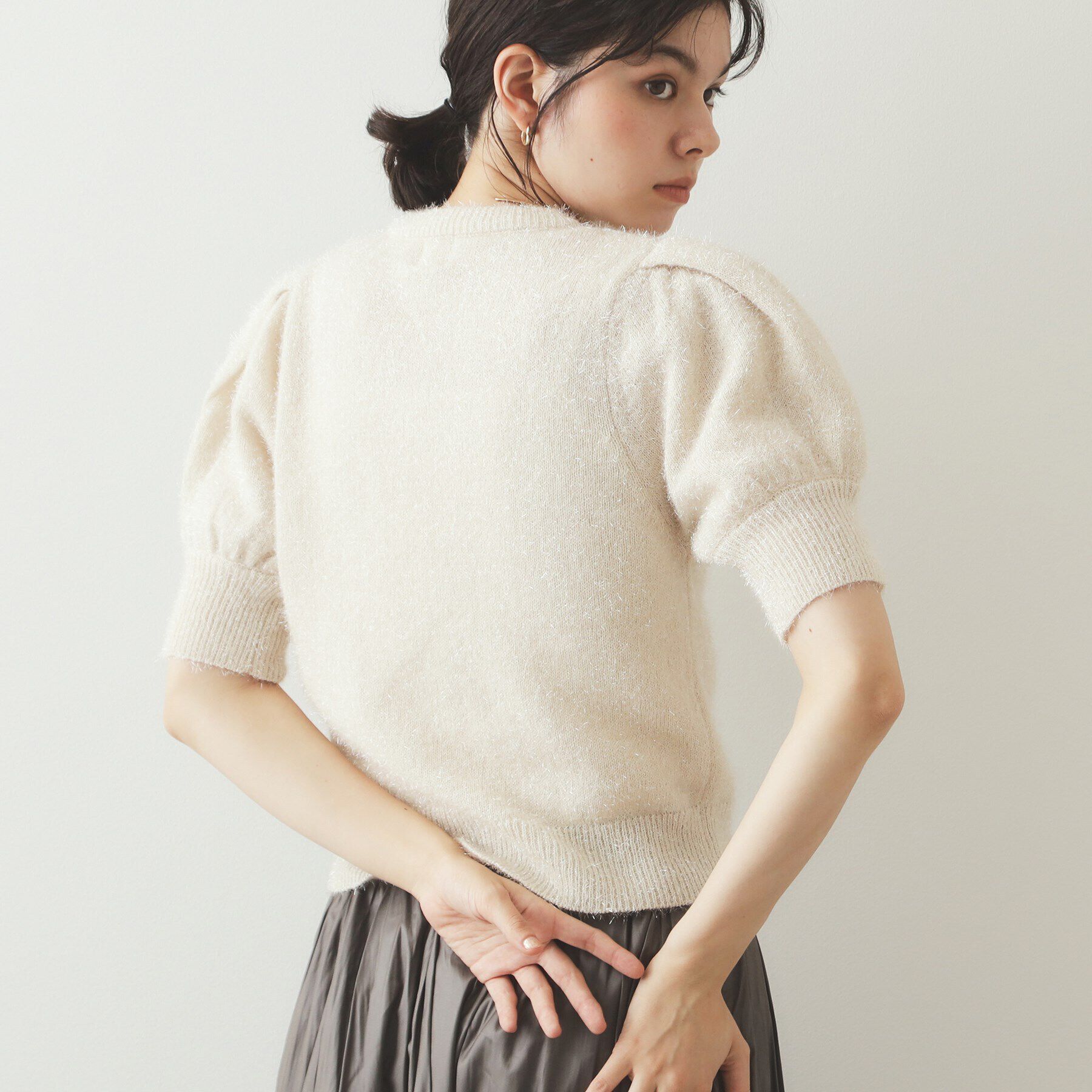 OPAQUE.CLIP「《andGIRL掲載》キラキラボリュームスリーブニット【洗濯機洗い可】」|ニット・セーター|