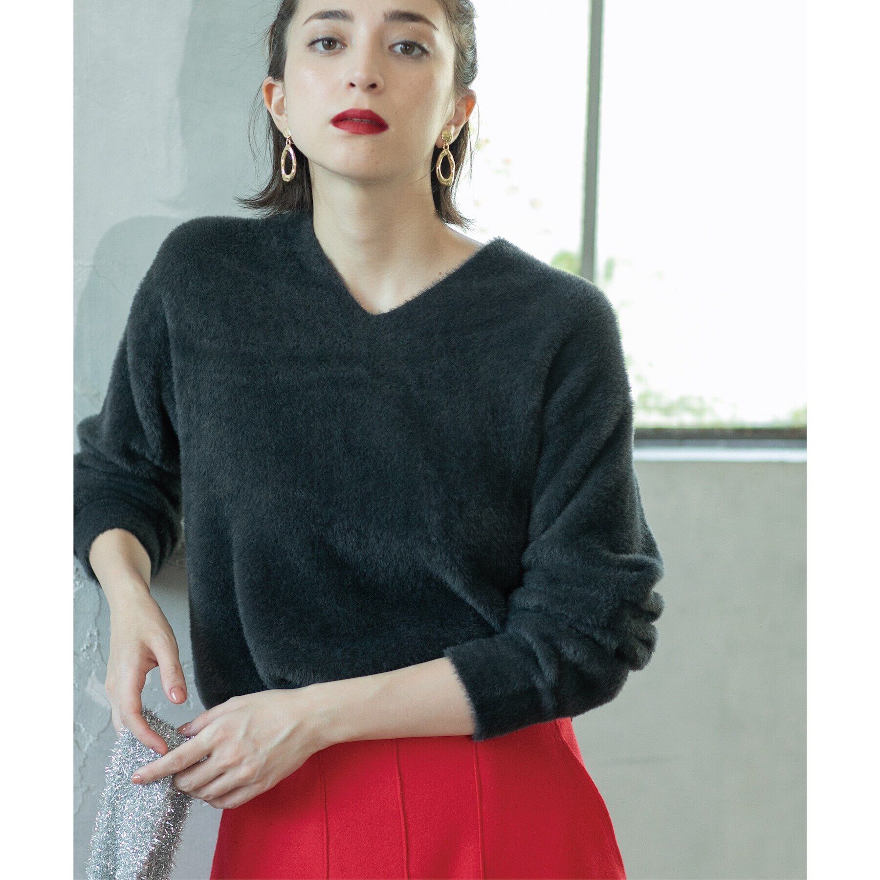 OPAQUE.CLIP「《5color/S-LLsize》フェザーヤーンVネックニット【洗濯機洗い可／抗ピル】」|ニット・セーター|