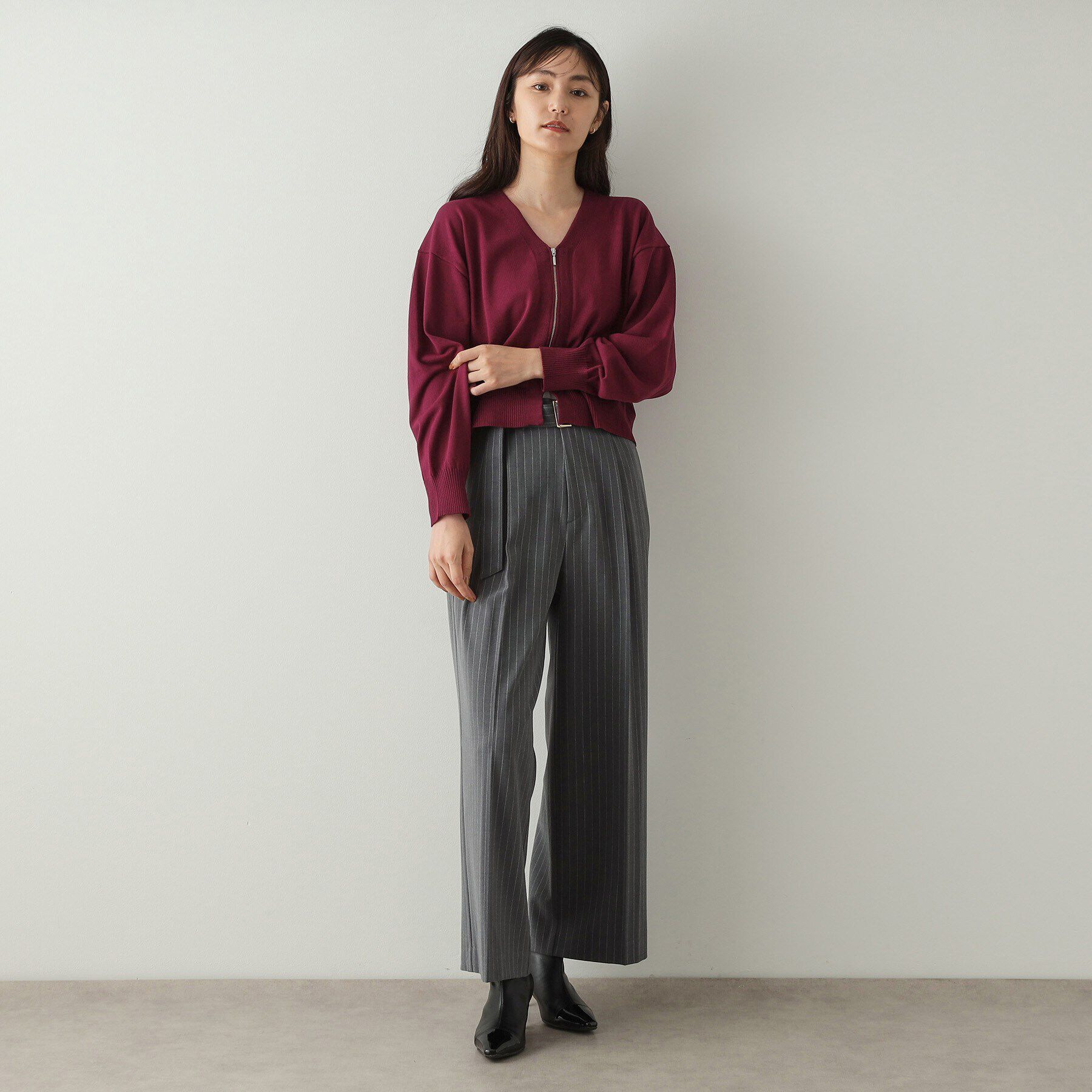 OPAQUE.CLIP「フロントZIPニットカーディガン【洗濯機洗い可／抗ピル】」|カーディガン|