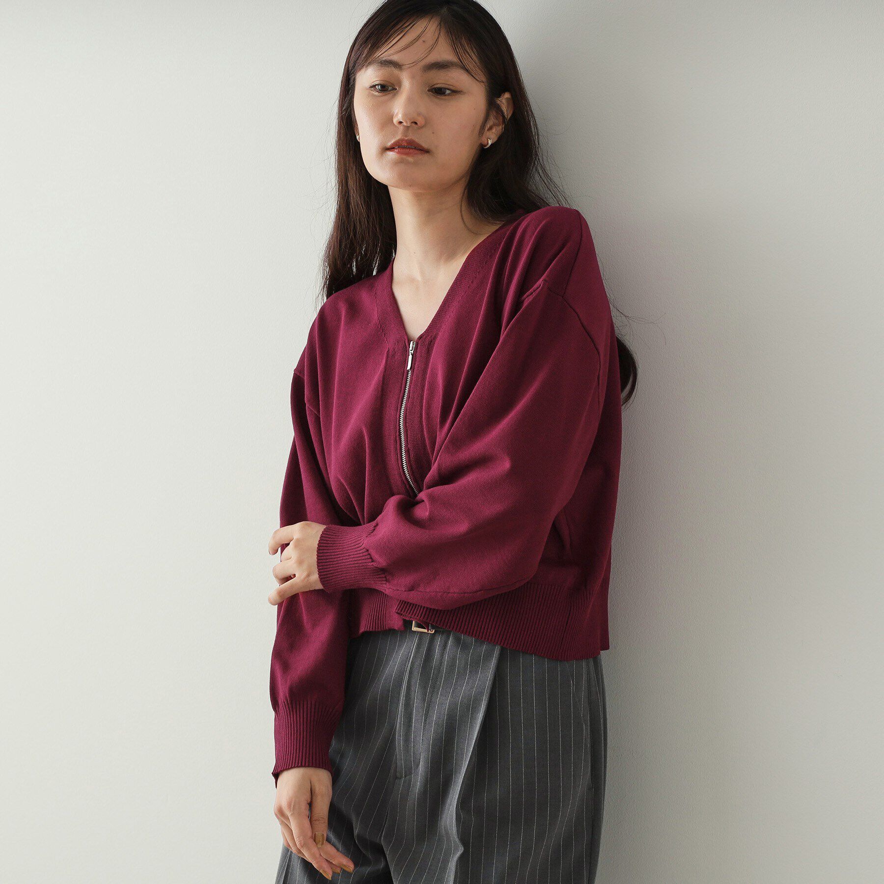 OPAQUE.CLIP「フロントZIPニットカーディガン【洗濯機洗い可／抗ピル】」|カーディガン|