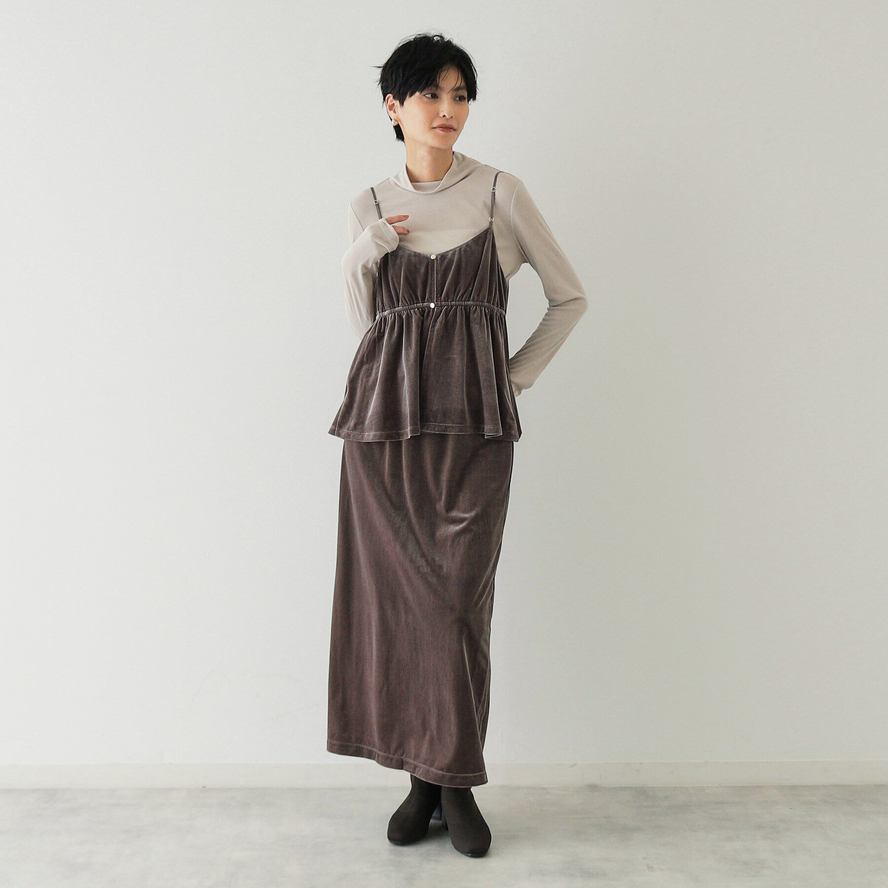 OPAQUE.CLIP「《美人百花掲載》ベロアキャミブラウス/セットアップ対応【洗濯機洗い可】」|キャミソール|