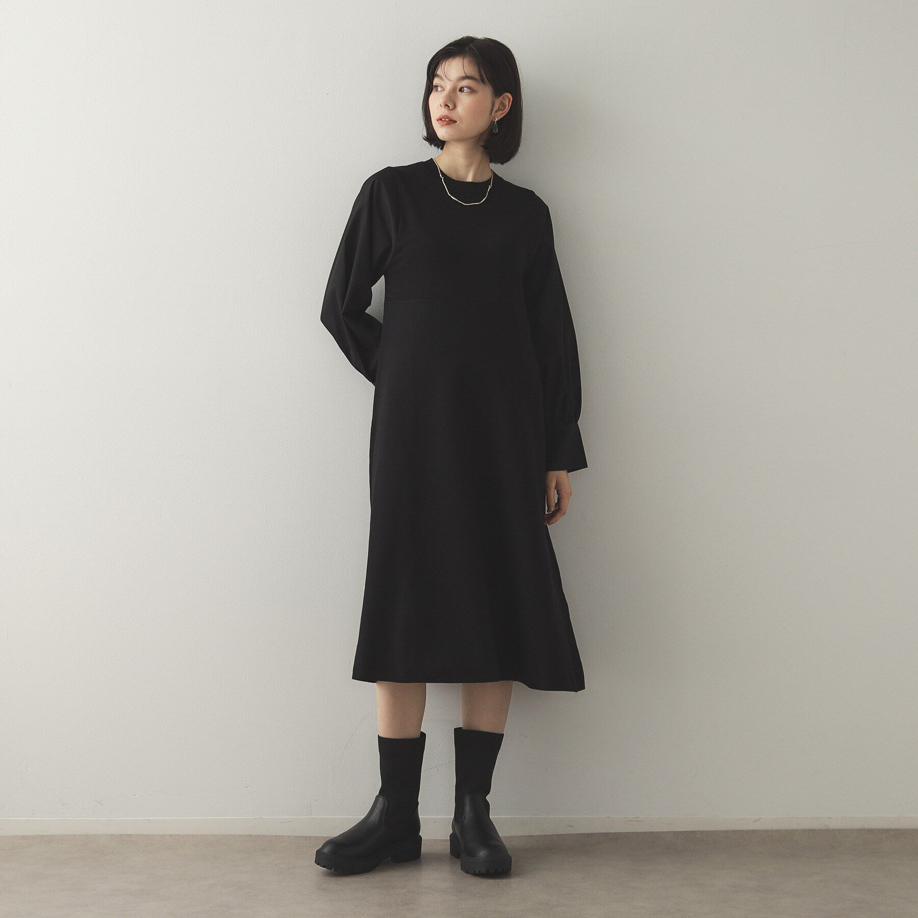 OPAQUE.CLIP「フハクスリーブ ドッキングニットフレアワンピース【洗濯機洗い可】」|ワンピース|