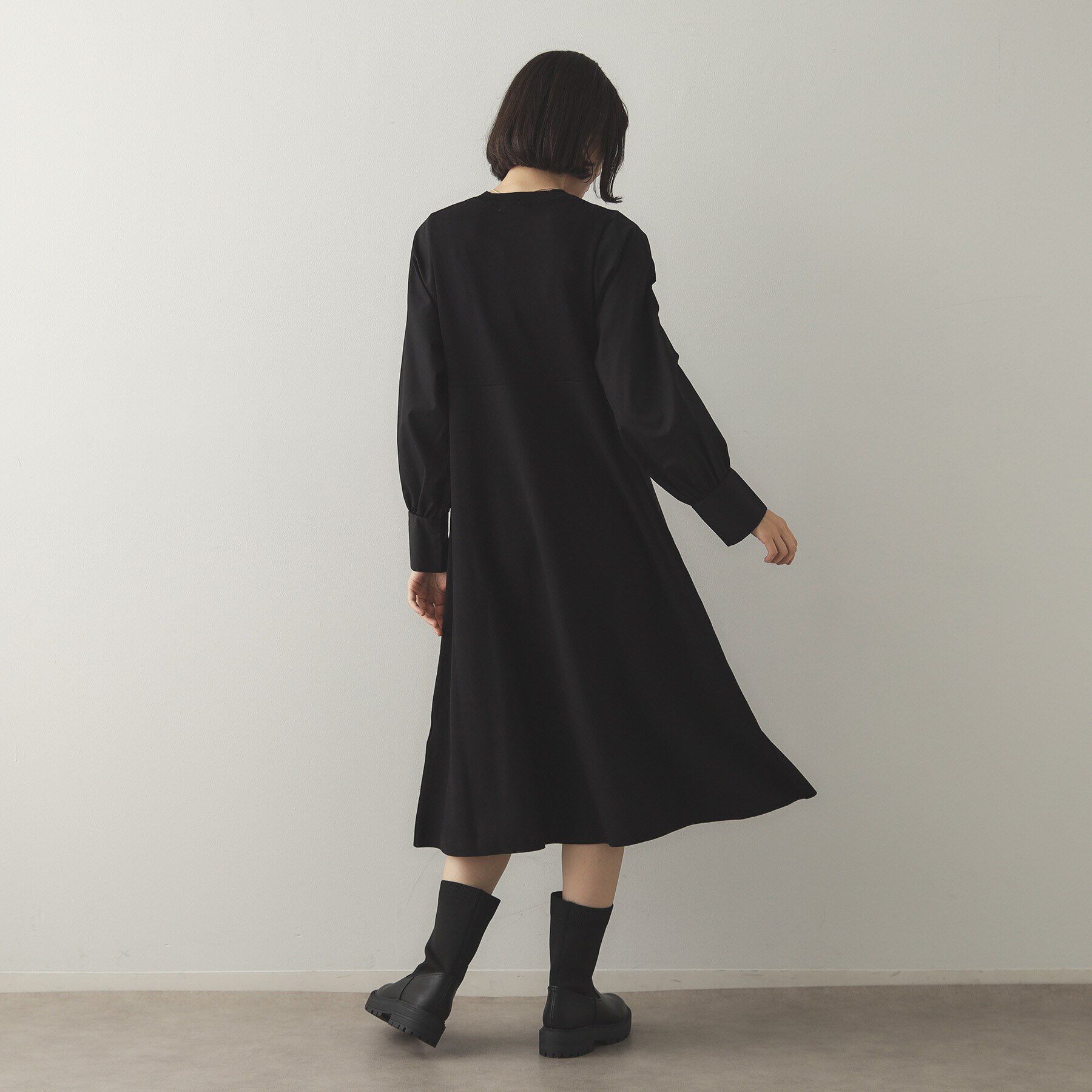 OPAQUE.CLIP「フハクスリーブ ドッキングニットフレアワンピース【洗濯機洗い可】」|ワンピース|