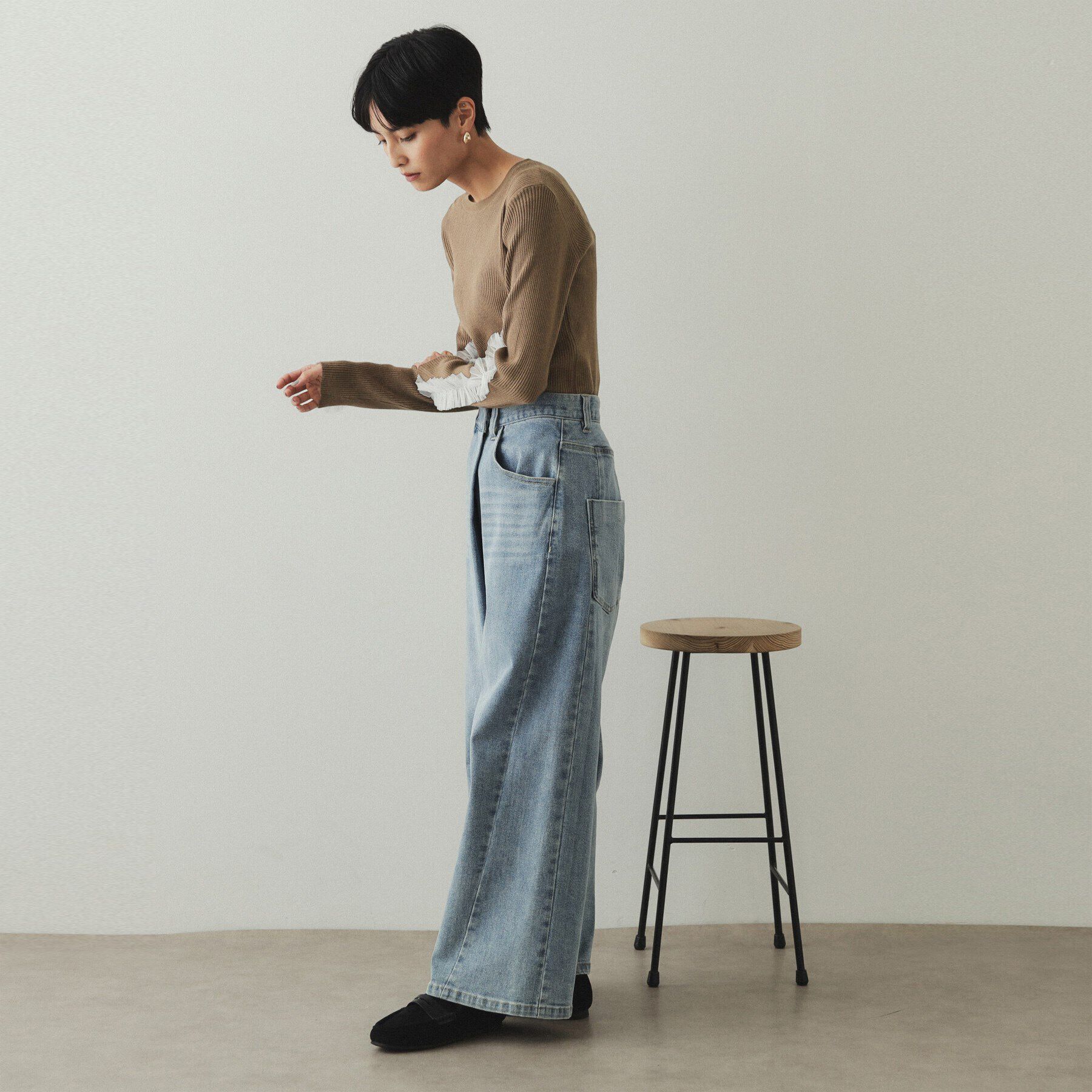 OPAQUE.CLIP「チュールフリルスリーブリブニット【洗濯機洗い可】」|ニット・セーター|