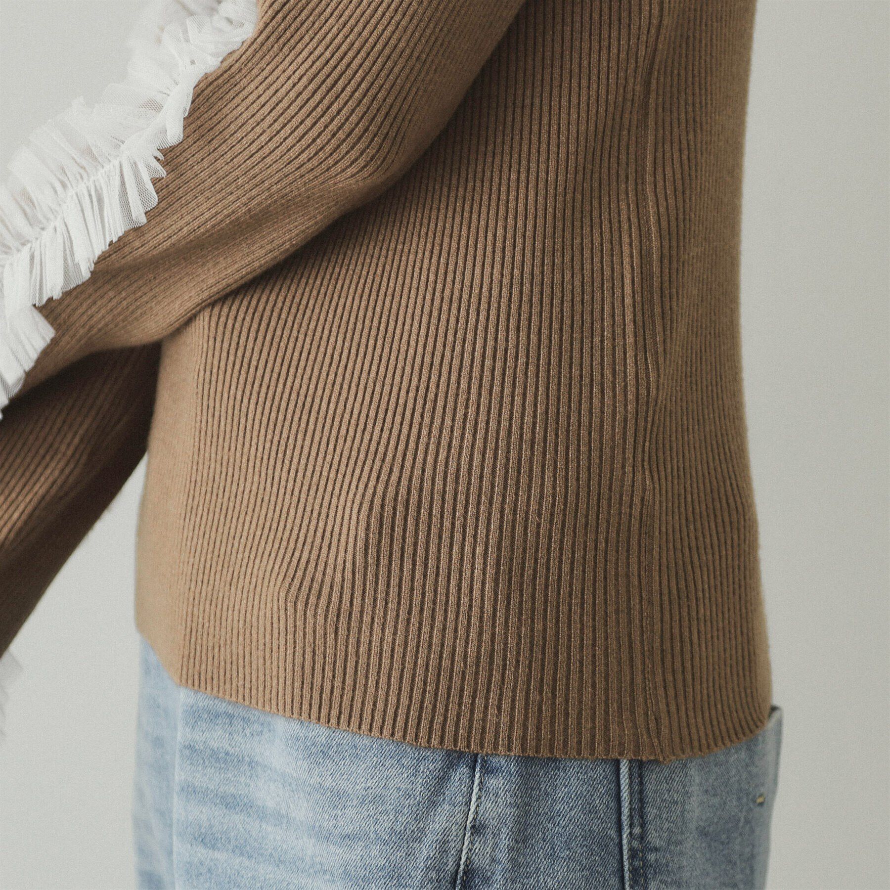 OPAQUE.CLIP「チュールフリルスリーブリブニット【洗濯機洗い可】」|ニット・セーター|