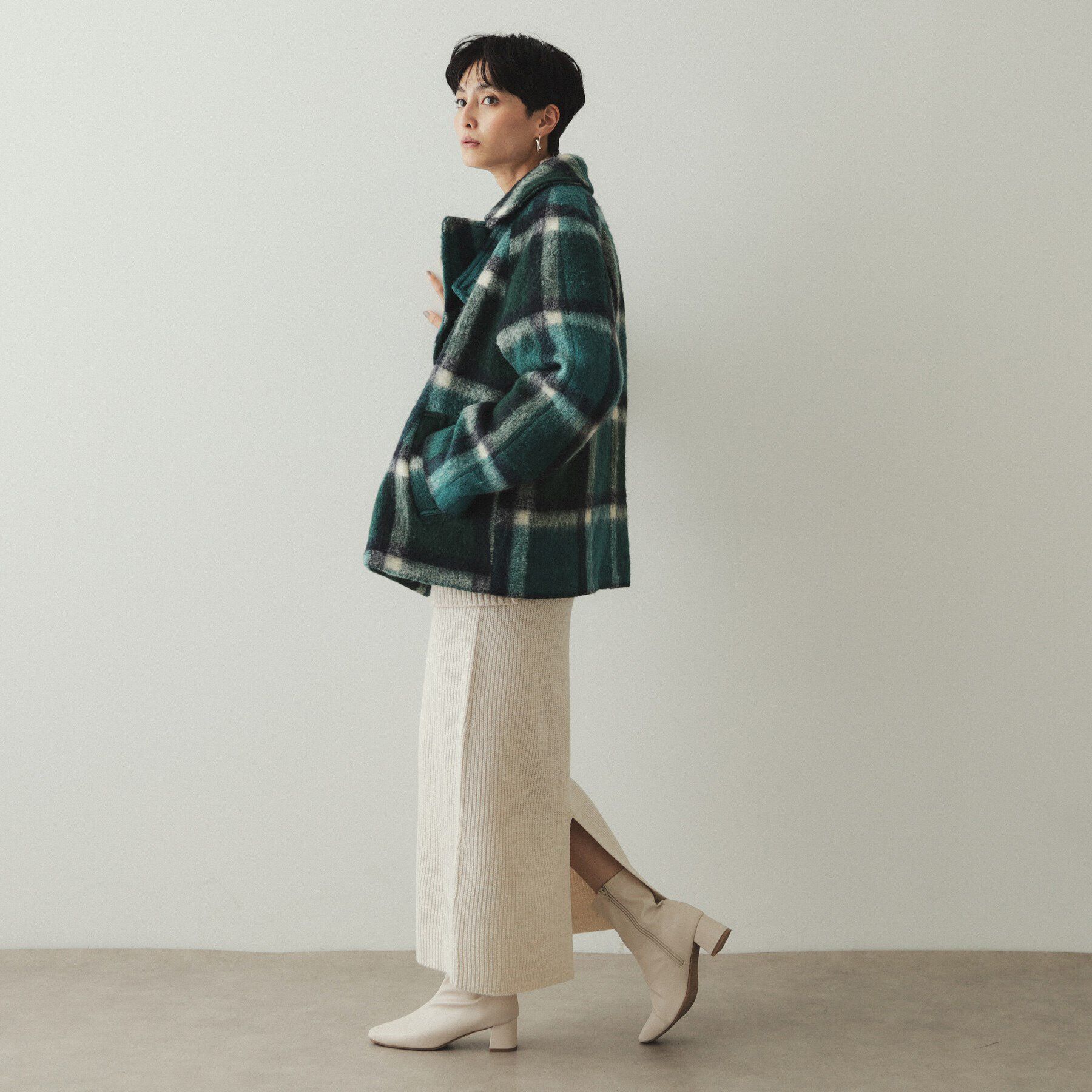 OPAQUE.CLIP「《美人百花掲載》ビックチェック ミドルPコート」|ピーコート|