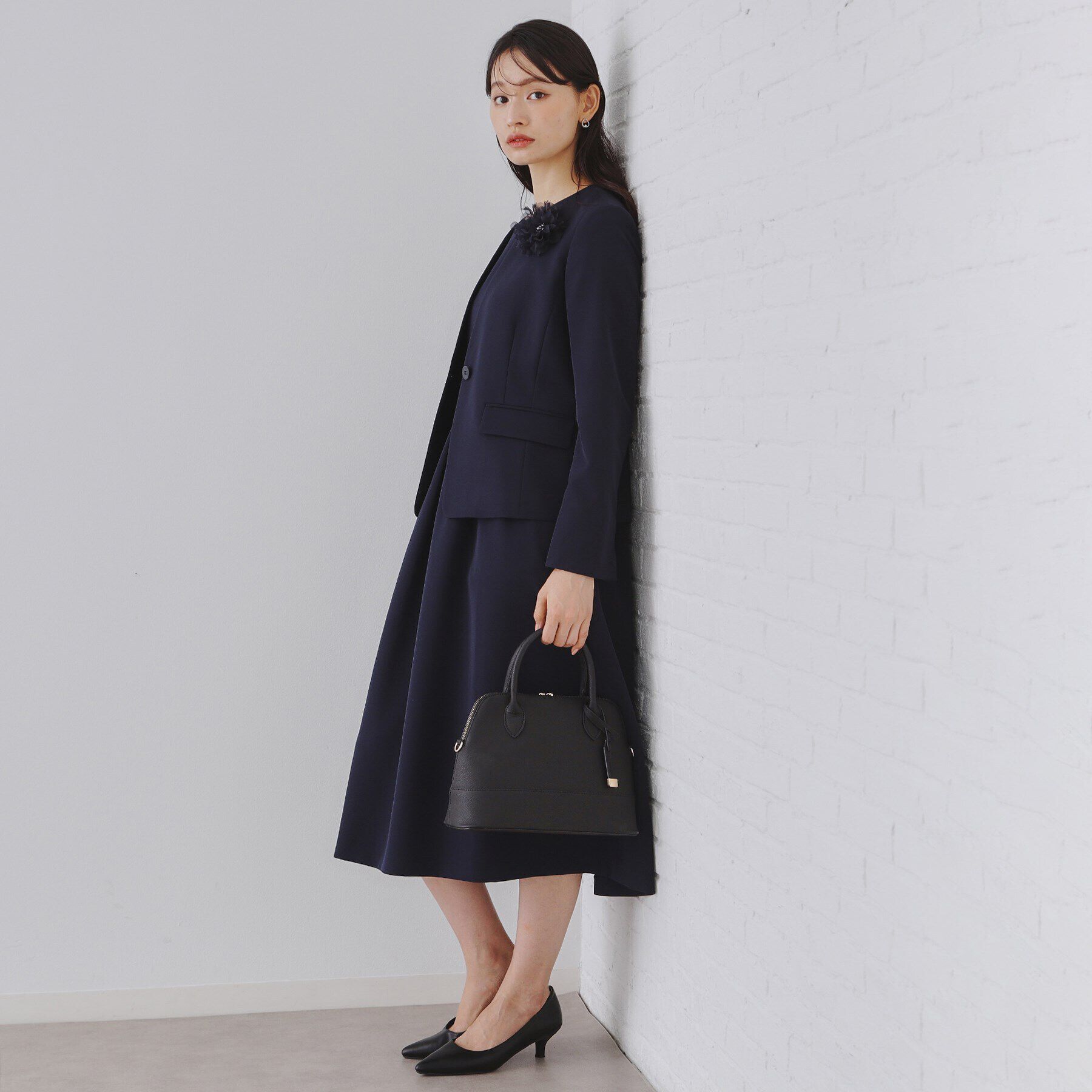 OPAQUE.CLIP「《通勤・セレモニーセットアップ対応》キーネックジャケットダブルクロス【洗濯機洗い可】」|ノーカラージャケット|