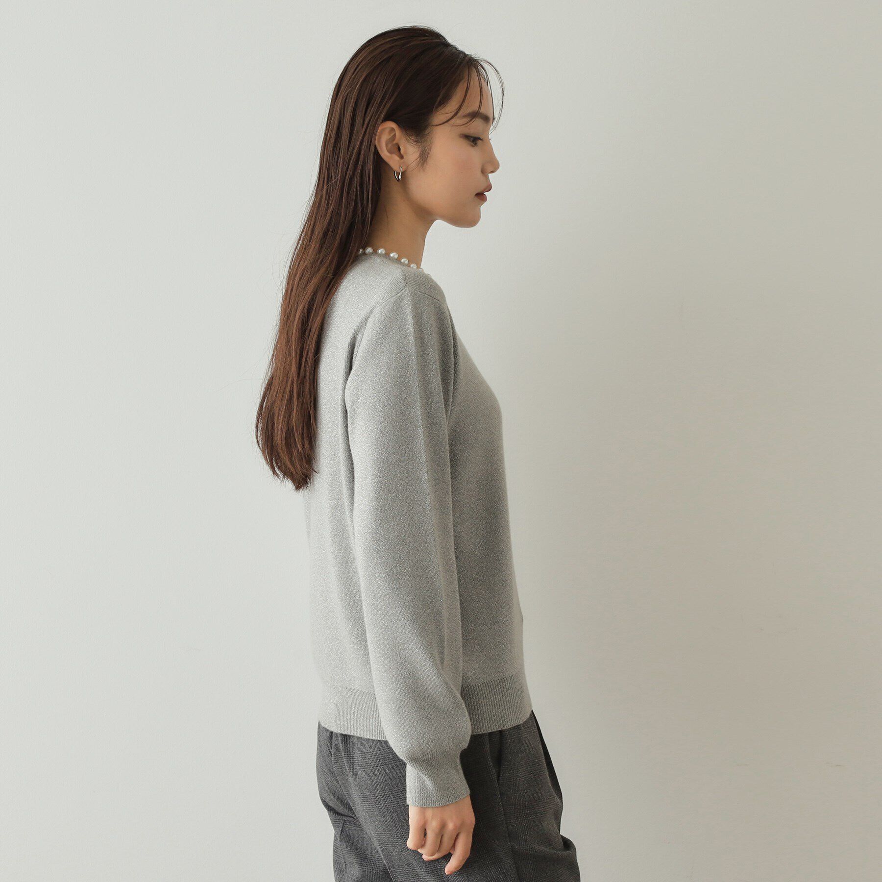 OPAQUE.CLIP「《美人百花掲載》パール調付きラメニット【洗濯機洗い可】」|ニット・セーター|