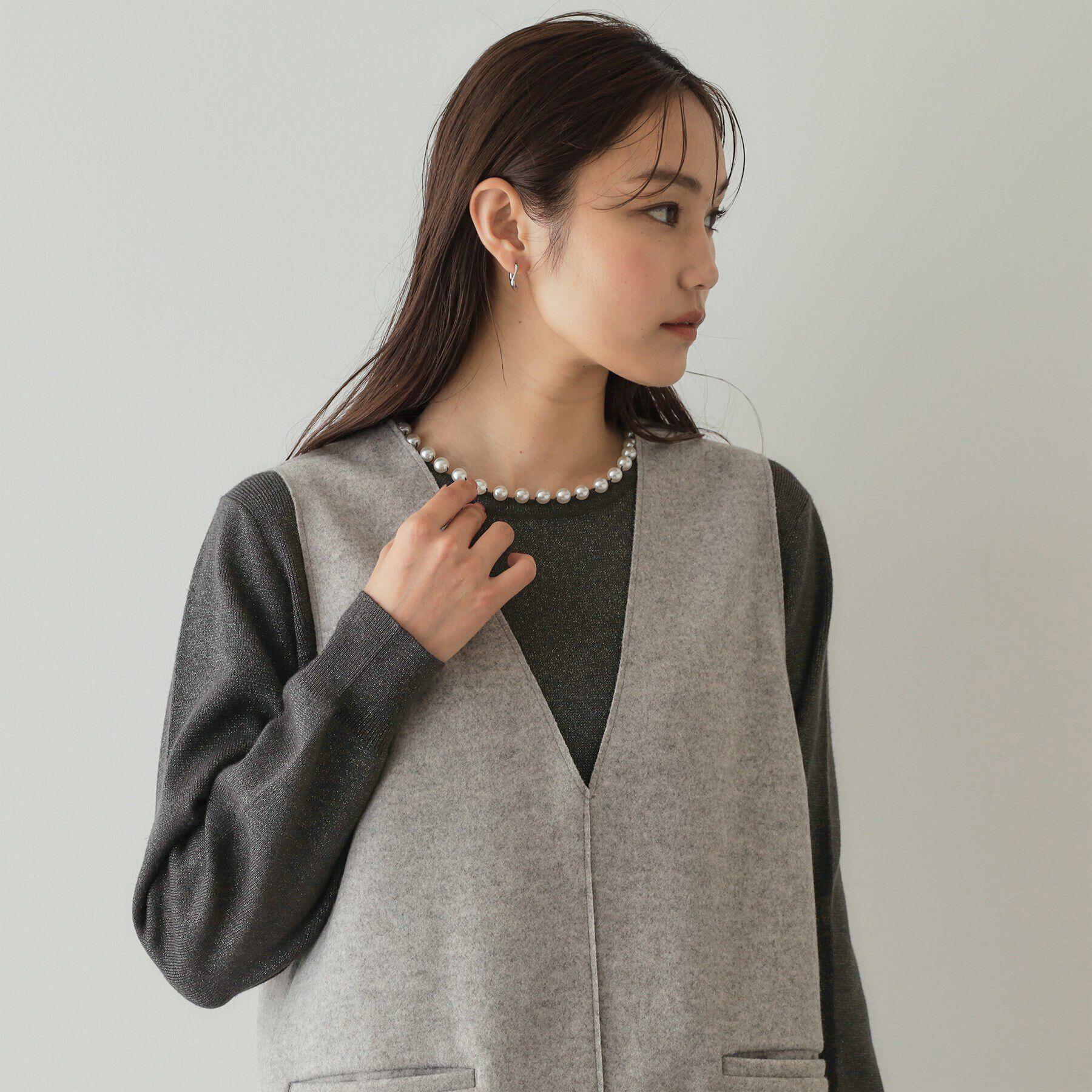 OPAQUE.CLIP「《美人百花掲載》パール調付きラメニット【洗濯機洗い可】」|ニット・セーター|