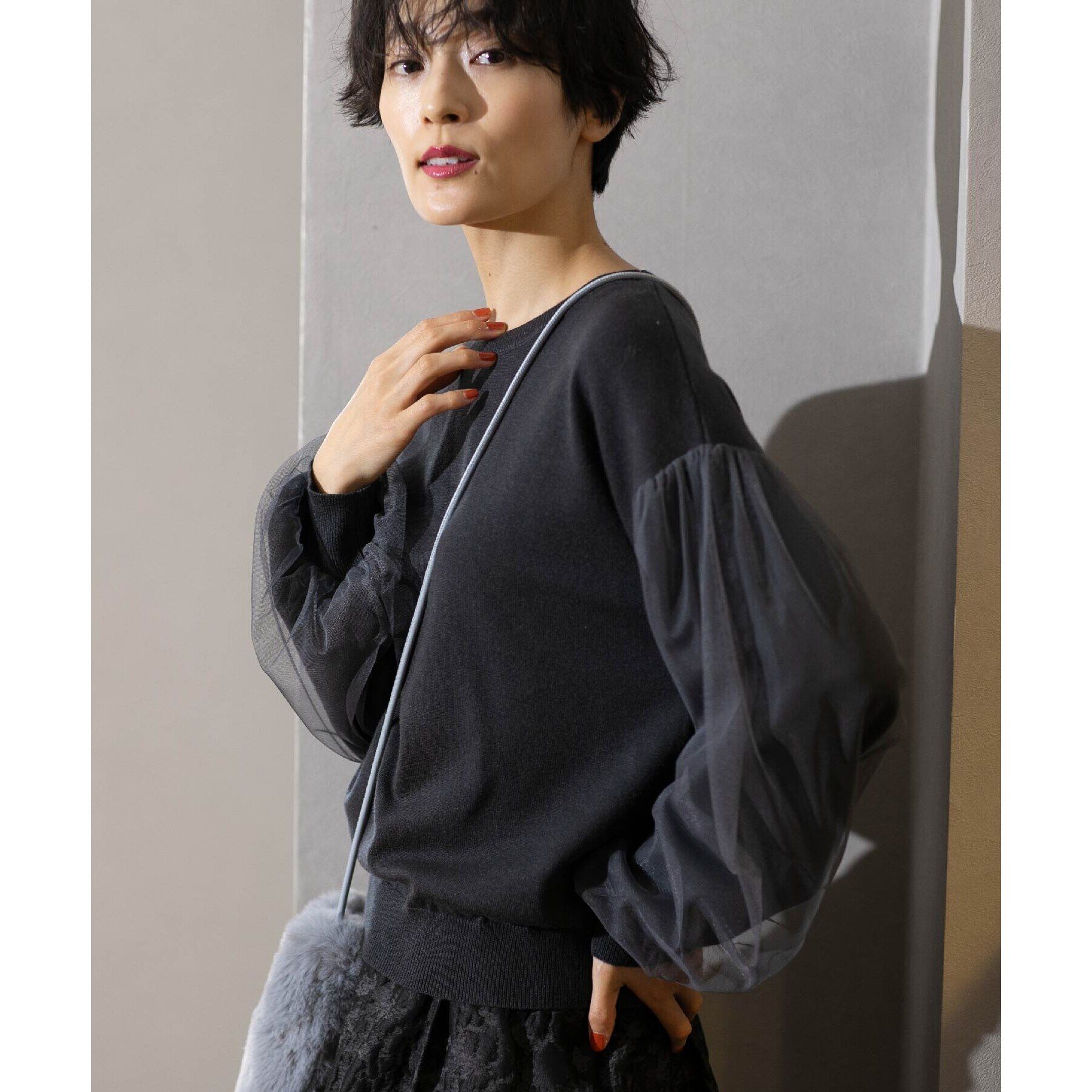 OPAQUE.CLIP「《5color/S-LLsize》チュールドッキングスリーブニット【洗濯機洗い可】」|ニット・セーター|