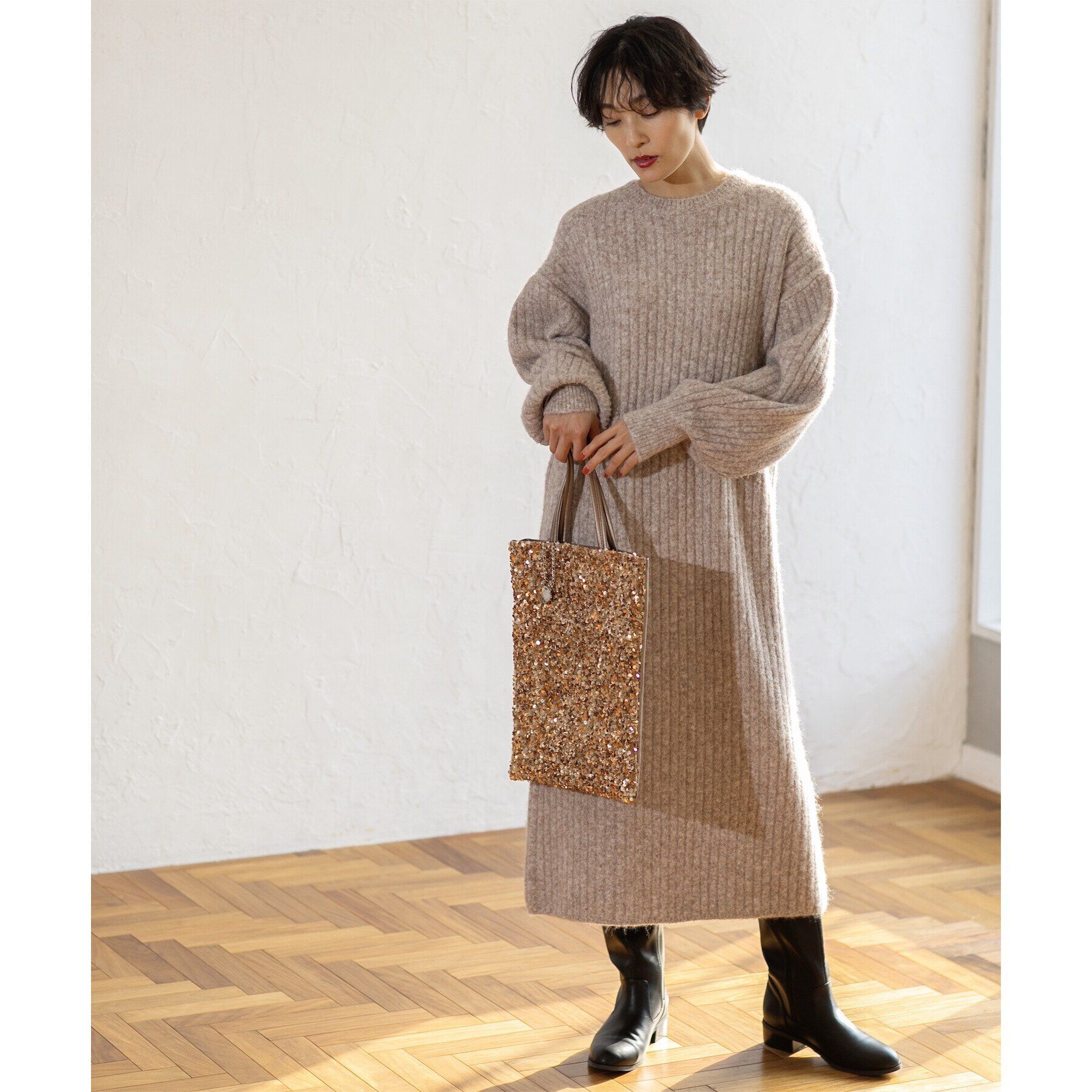 OPAQUE.CLIP「ワイドリブニットワンピース【洗濯機洗い可】」|ワンピース|