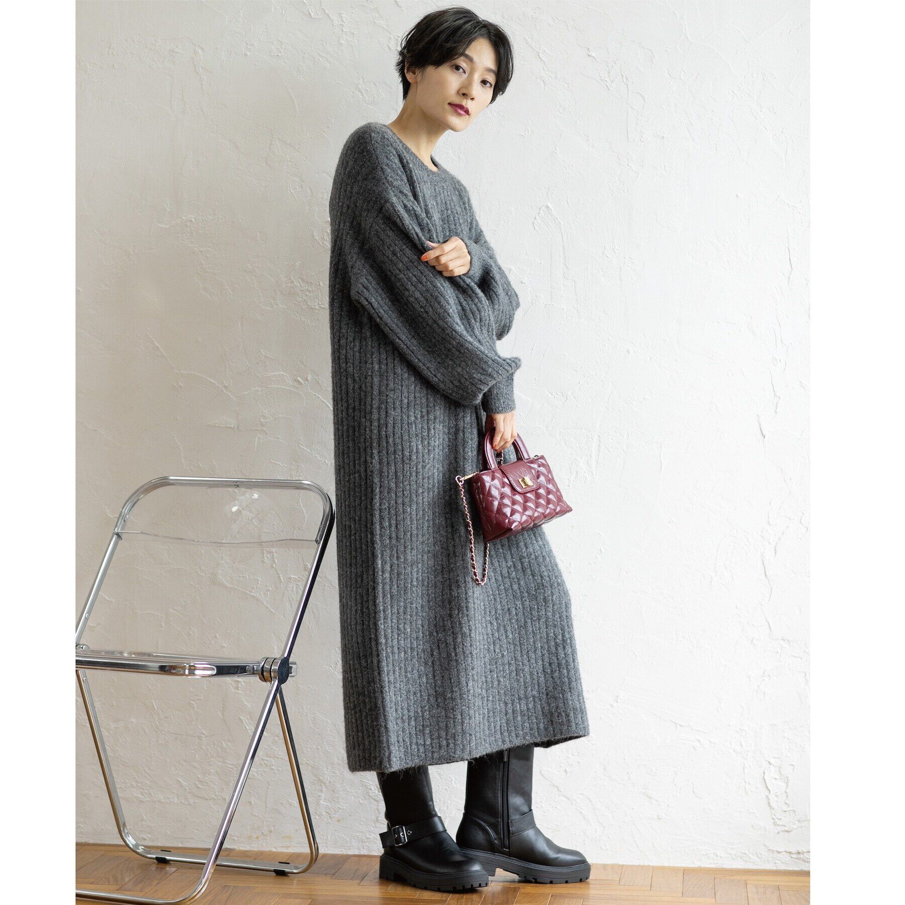 OPAQUE.CLIP「ワイドリブニットワンピース【洗濯機洗い可】」|ワンピース|