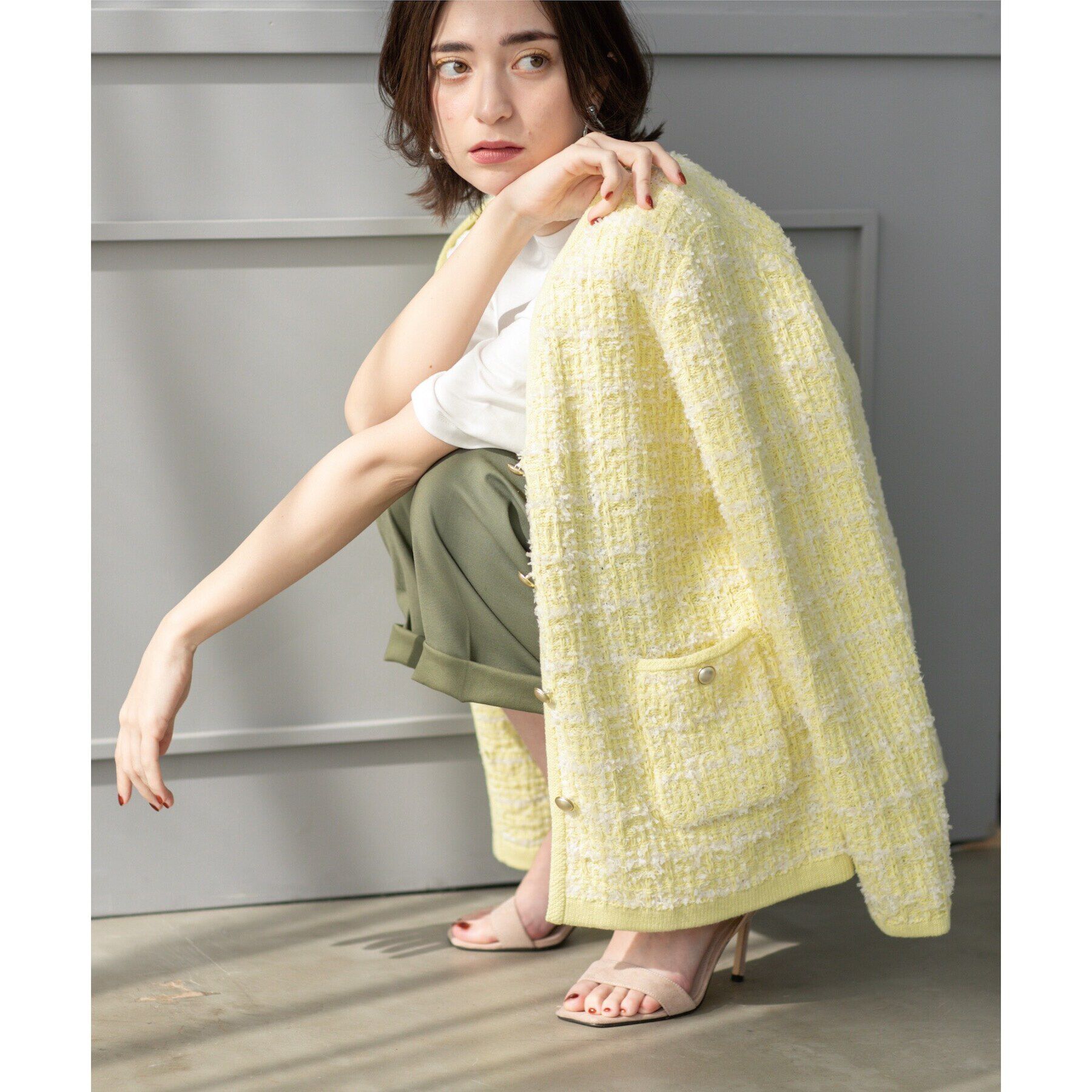 OPAQUE.CLIP「ツイードライクVニットカーディガン【洗濯機洗い可】」|カーディガン|