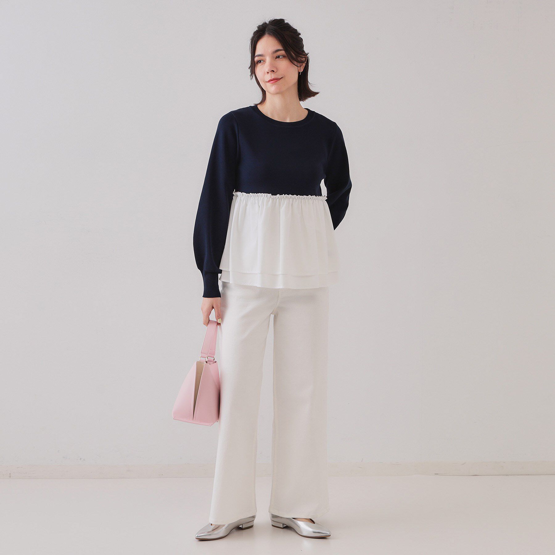 OPAQUE.CLIP「配色ペプラムドッキングニット【洗濯機洗い可】」|Tシャツ・カットソー|