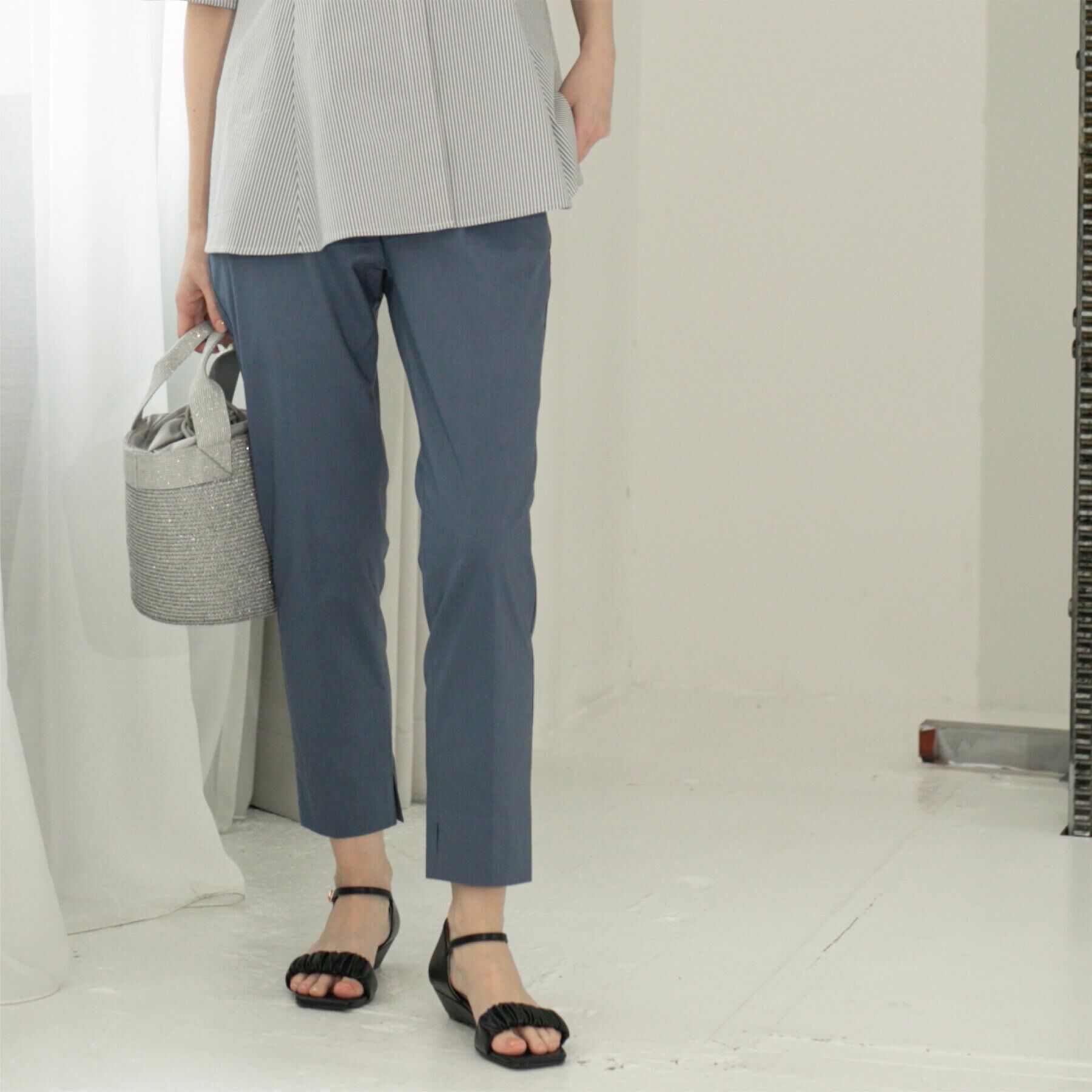 OPAQUE.CLIP「麻混ハイストレッチイージースティックパンツ【洗濯機洗い可】」|その他|ブルー(093)