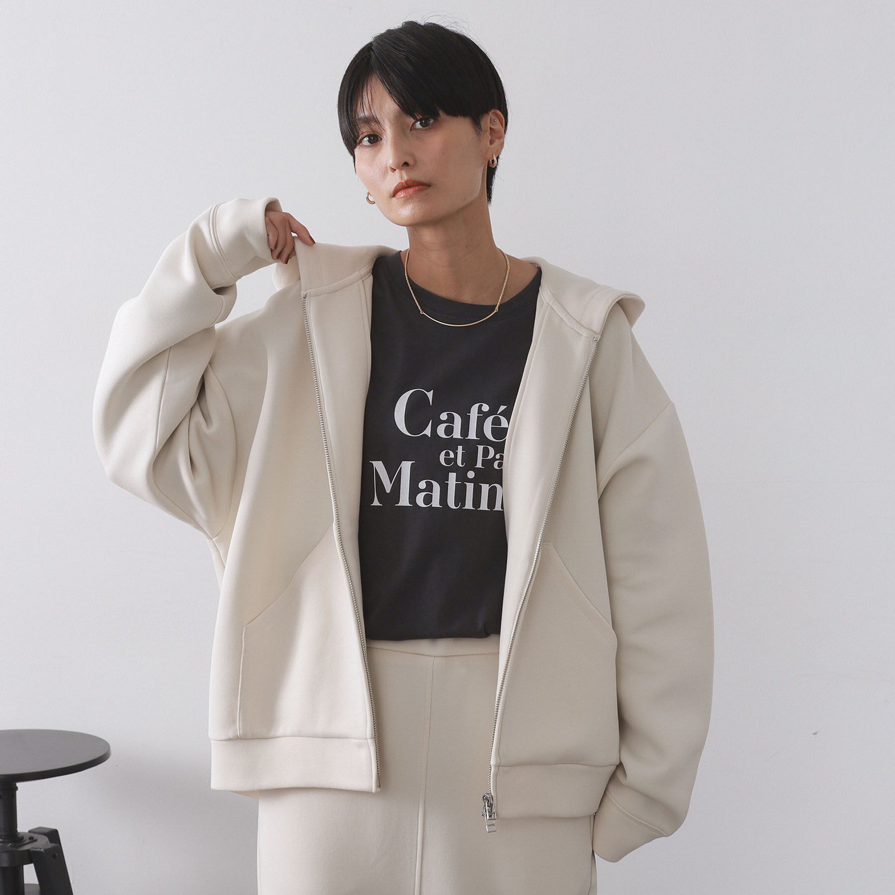 OPAQUE.CLIP「ダブルジップフーディ/セットアップ対応【洗濯機OK】」|カーディガン|オフホワイト(003