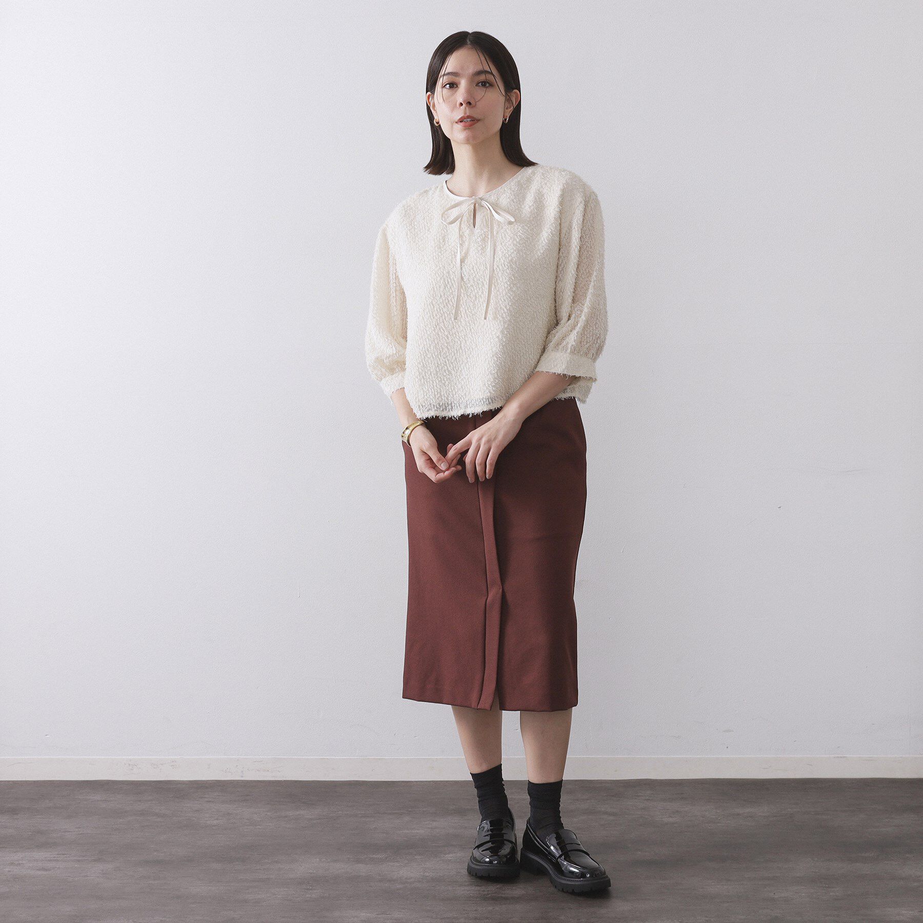 OPAQUE.CLIP「前後2WAY　シアーフリンジジャカードブラウス【洗濯機OK】」|シャツ・ブラウス|