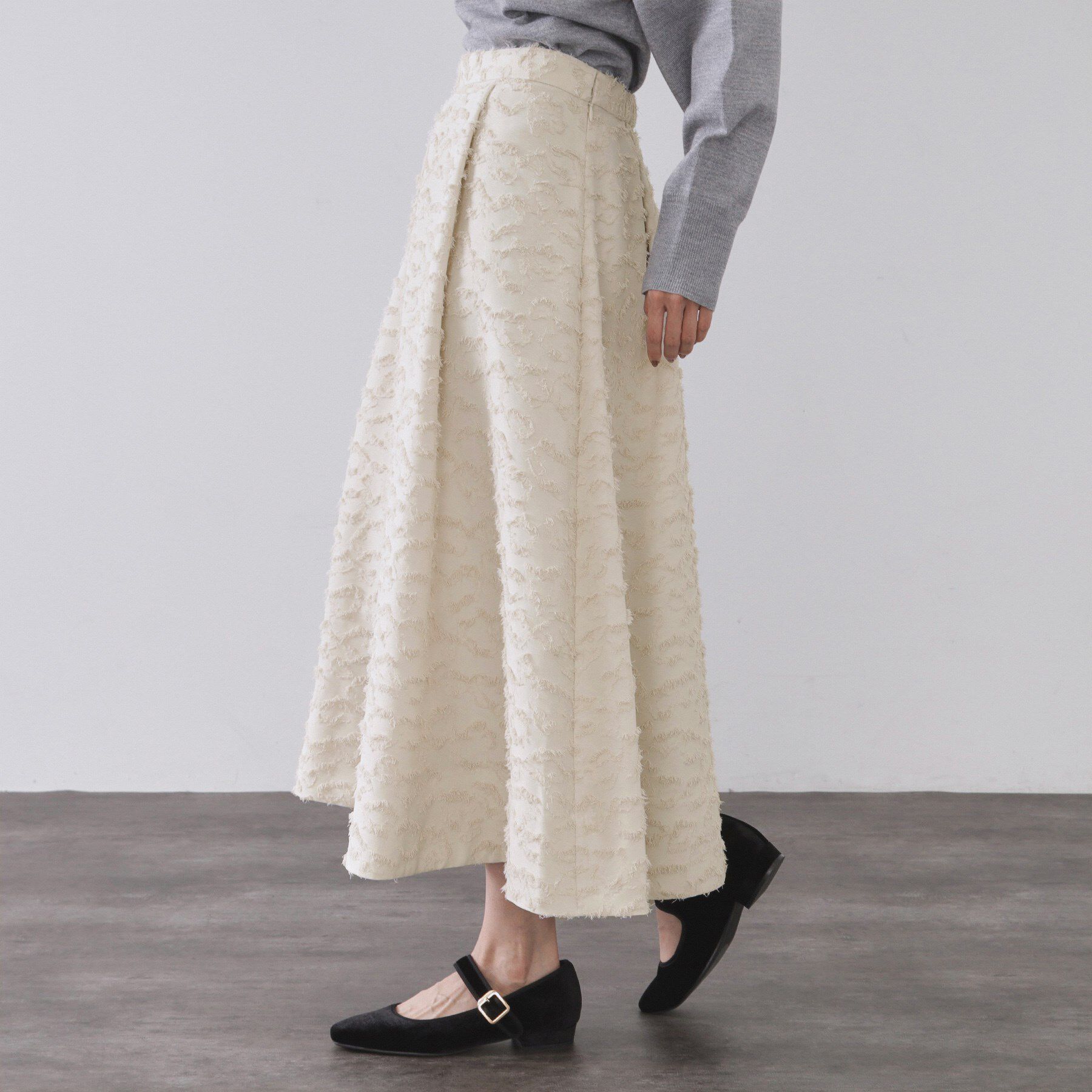 OPAQUE.CLIP「フェザージャカードタックフレアスカート【洗濯機OK】」|スカート|